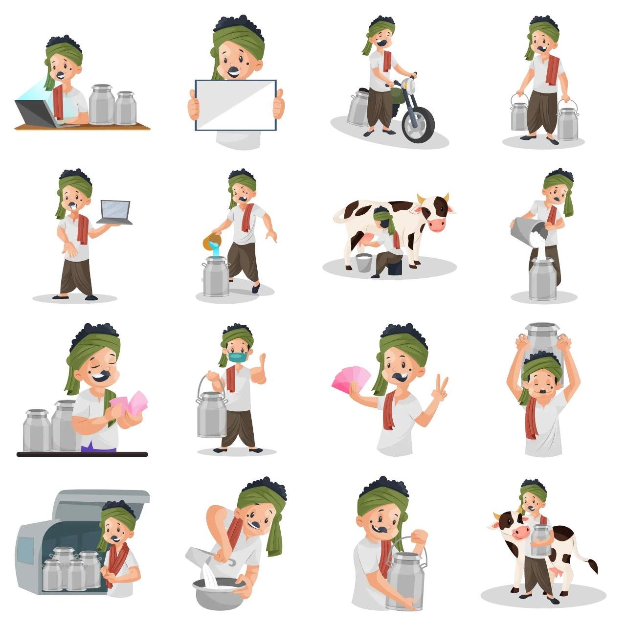 Milk Man Animation/Cartoon,INDIA,People sticker pack for Whatsapp, Telegram, Signal, and others chatting and message apps