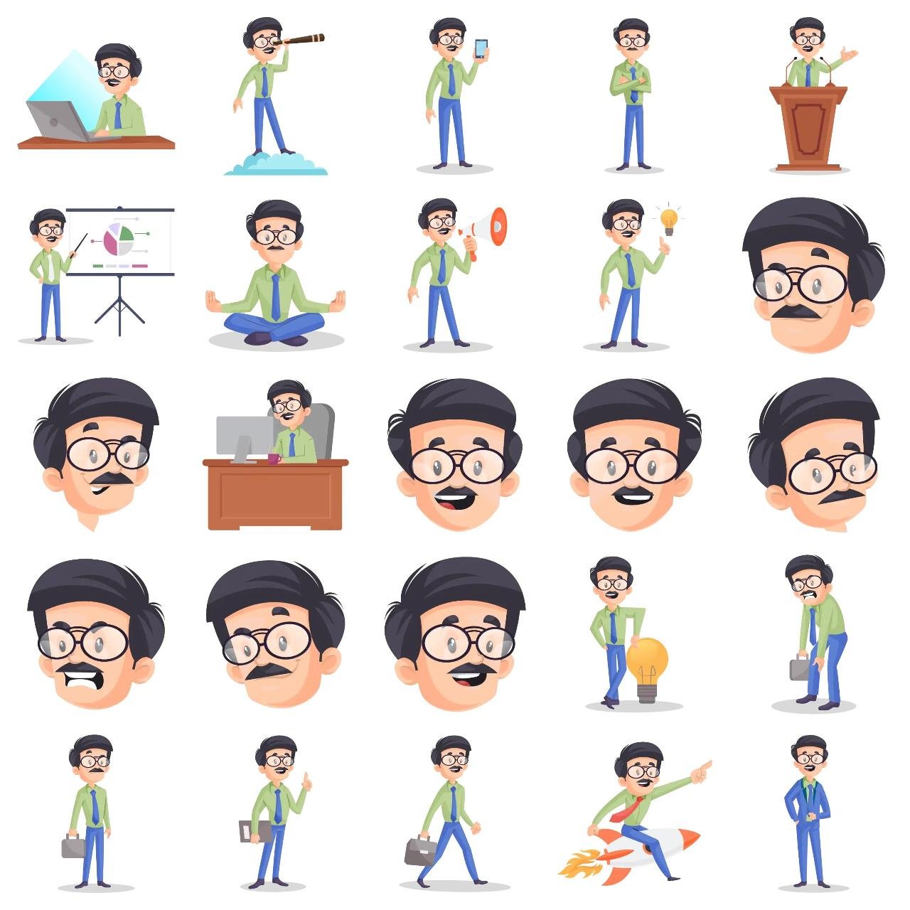 Business Man 04 Animation/Cartoon,INDIA,People sticker pack for Whatsapp, Telegram, Signal, and others chatting and message apps