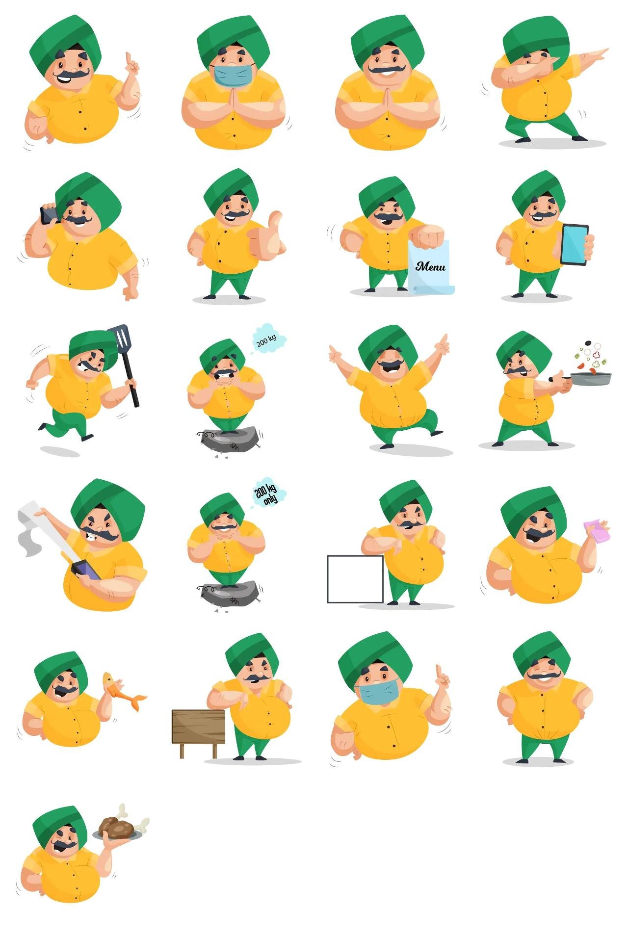 Punjabi Man Chef Animation/Cartoon,INDIA,People sticker pack for Whatsapp, Telegram, Signal, and others chatting and message apps