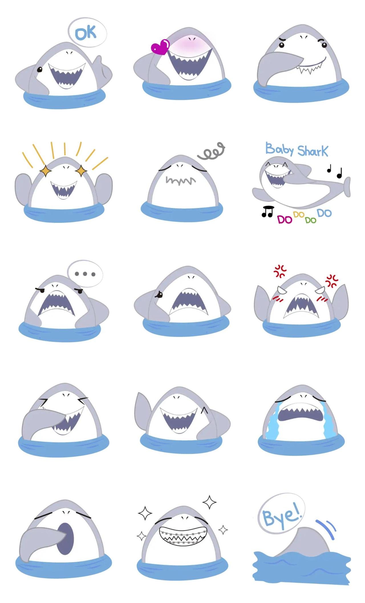 Shark - tiburón Animation/Cartoon,emotion sticker pack for Whatsapp, Telegram, Signal, and others chatting and message apps