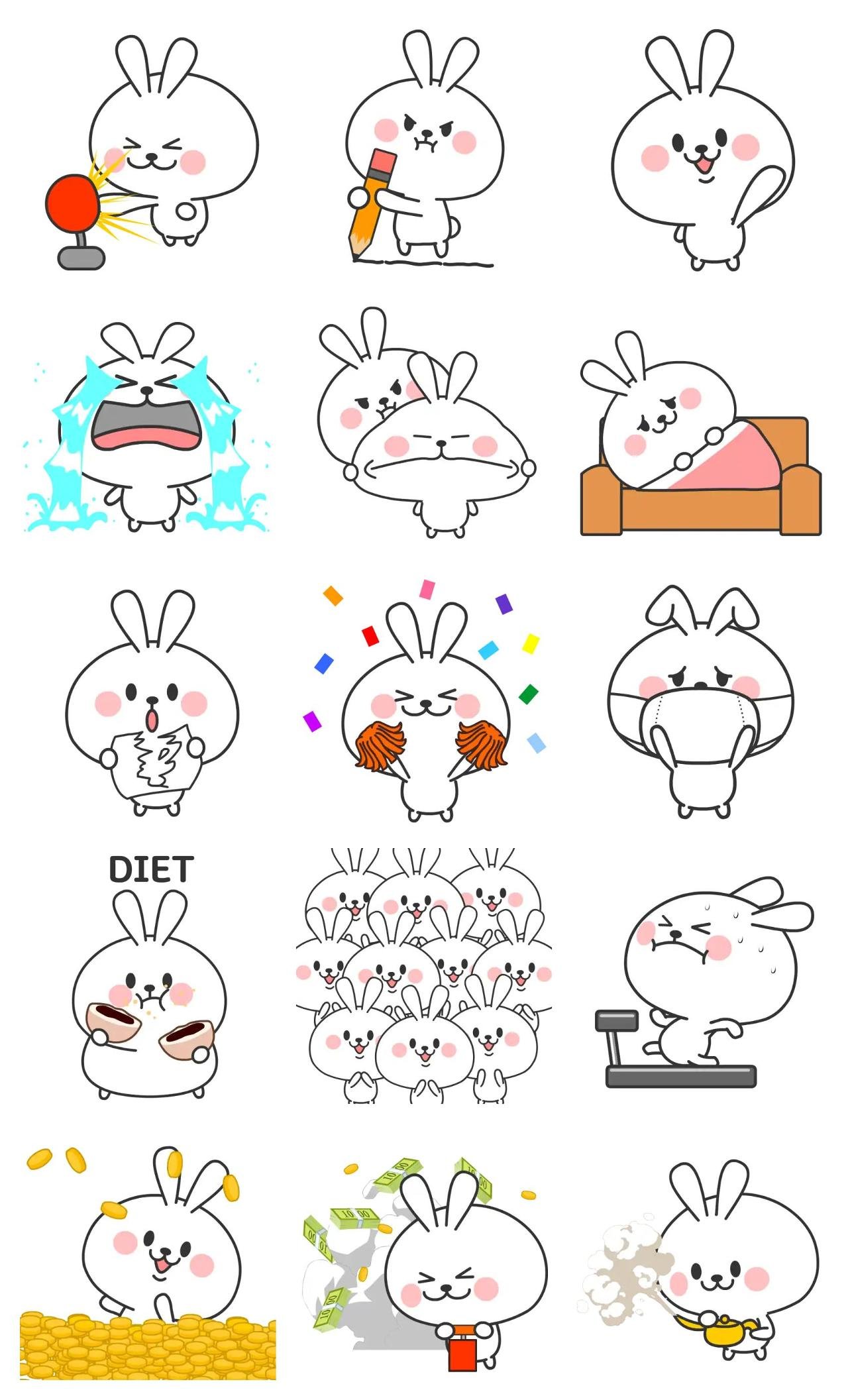 Happy rabbit Animals,Animation/Cartoon,Gag sticker pack for Whatsapp, Telegram, Signal, and others chatting and message apps