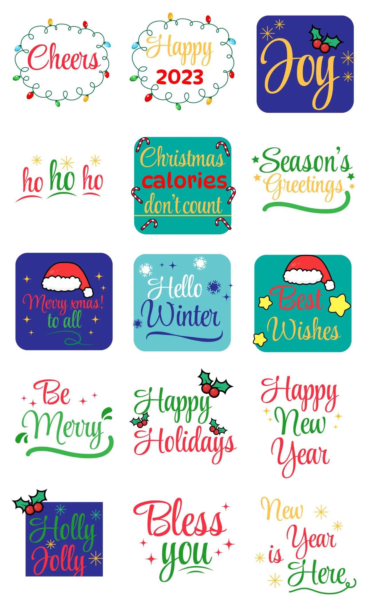 Happy New Year Christmas,New year's day,Phrases sticker pack for Whatsapp, Telegram, Signal, and others chatting and message apps