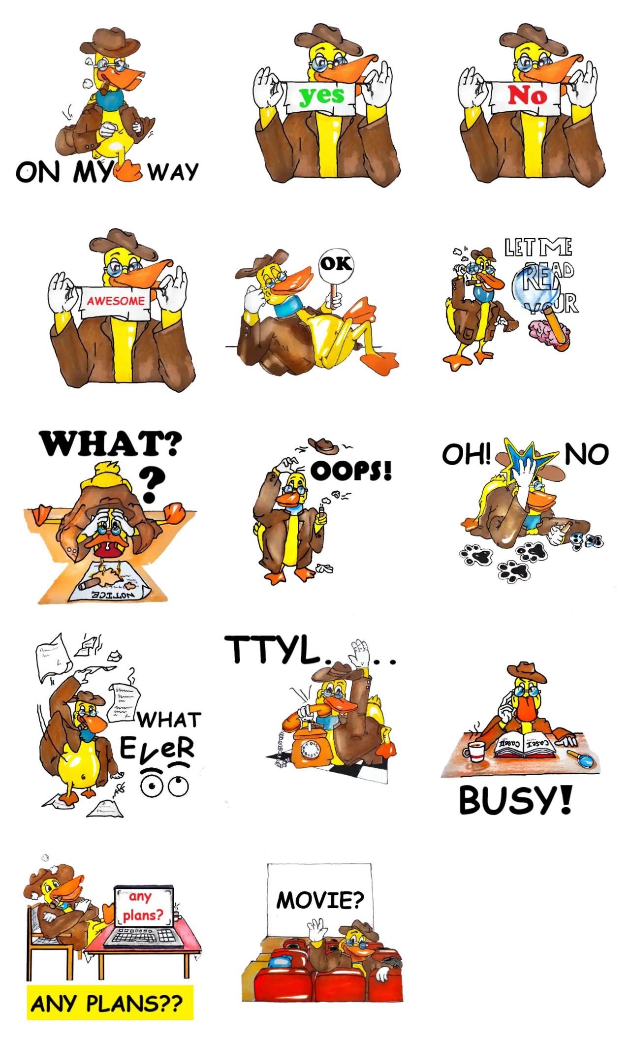 Detective_Duck_2 Animation/Cartoon,emotion sticker pack for Whatsapp, Telegram, Signal, and others chatting and message apps