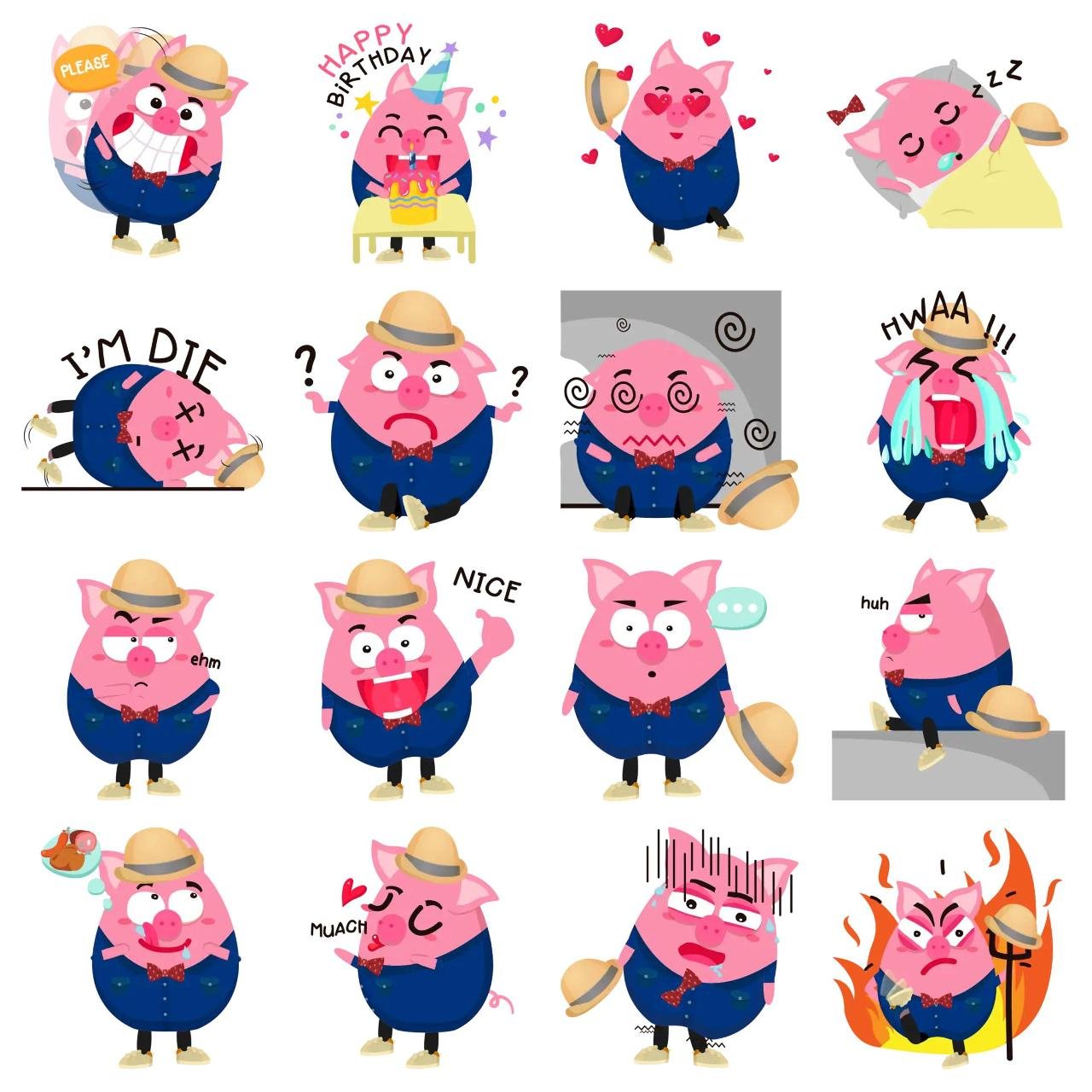 Andreas The Pig Animation/Cartoon,Animals sticker pack for Whatsapp, Telegram, Signal, and others chatting and message apps