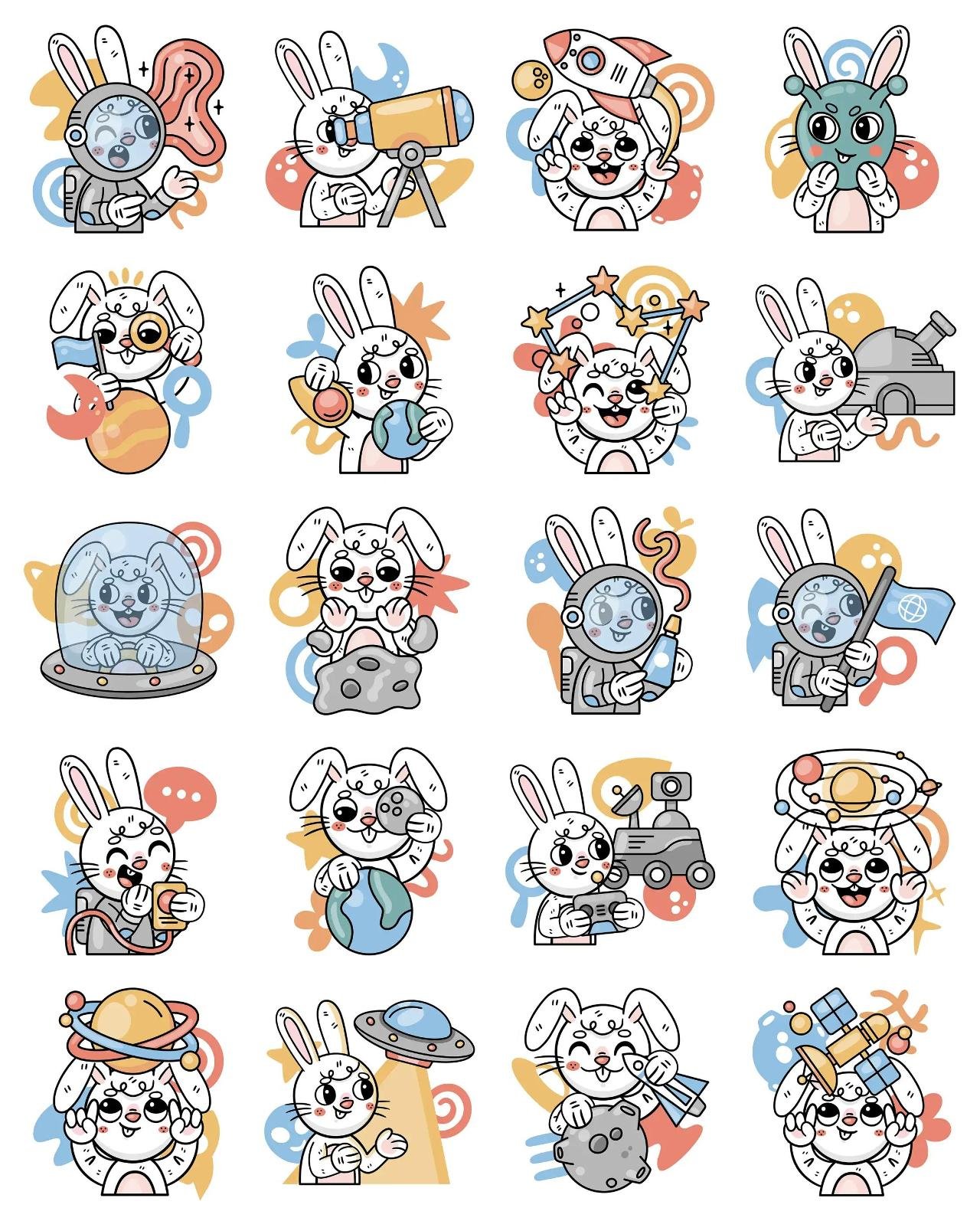 Bunny in space Animation/Cartoon,FAMILY,Culture sticker pack for Whatsapp, Telegram, Signal, and others chatting and message apps