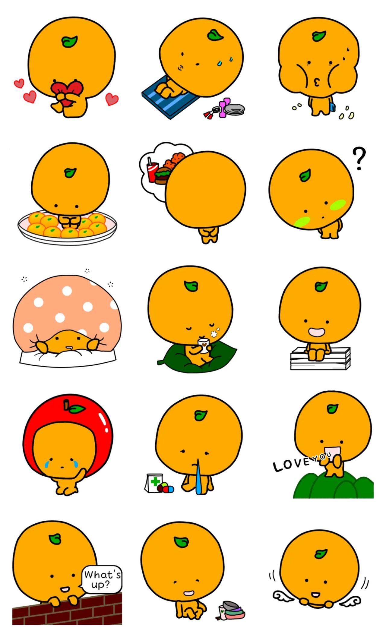 Lovely big head Mandarin Animation/Cartoon,Food/Drink sticker pack for Whatsapp, Telegram, Signal, and others chatting and message apps