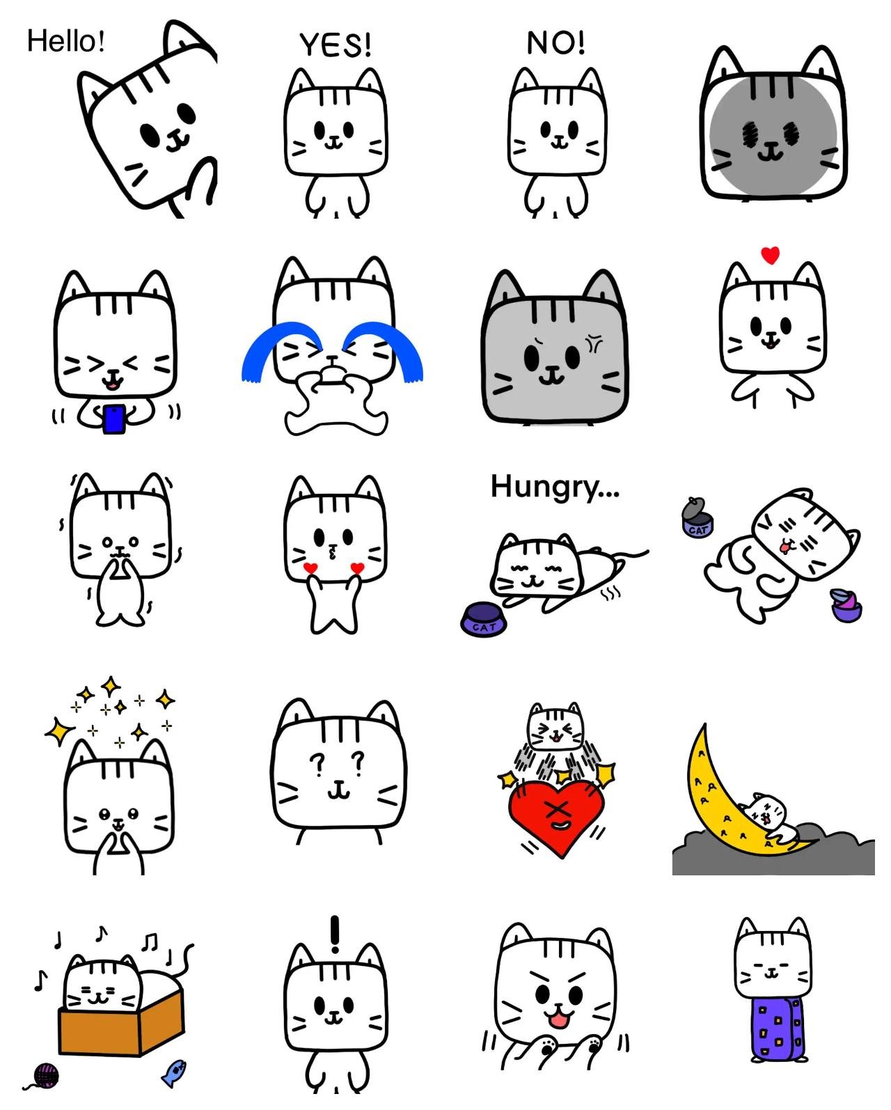 I am square cat Myammi Animation/Cartoon,emotion sticker pack for Whatsapp, Telegram, Signal, and others chatting and message apps