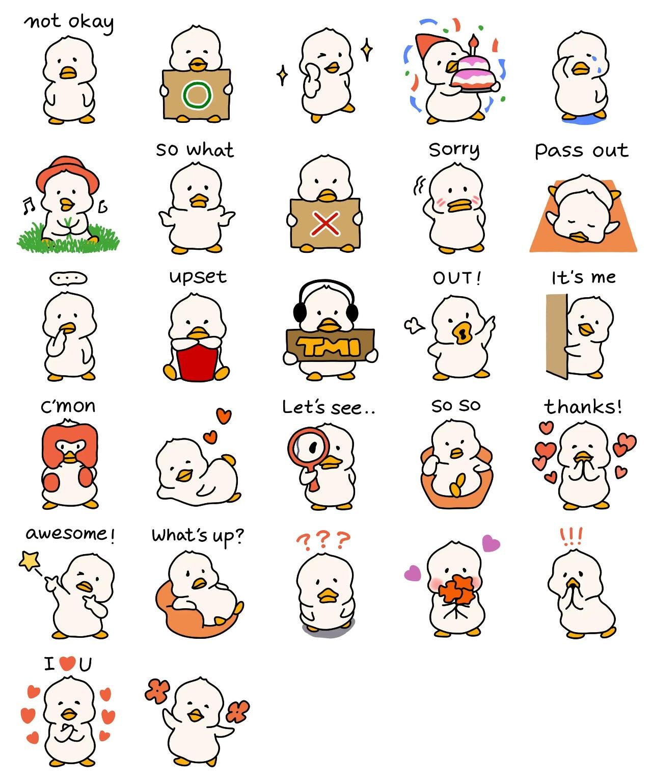 Ducky duck Payo Animals sticker pack for Whatsapp, Telegram, Signal, and others chatting and message apps