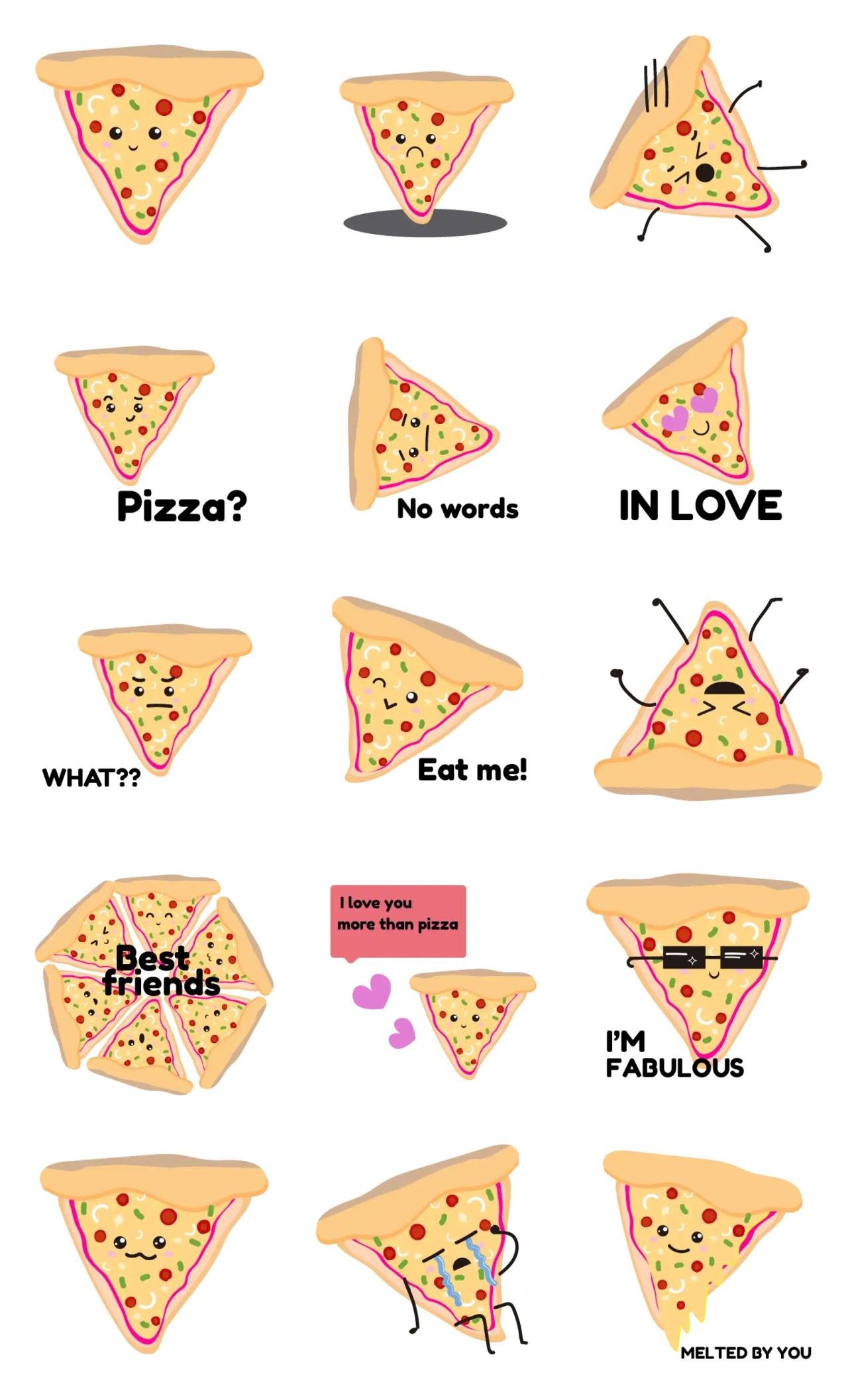 Love pizza Animation/Cartoon,Food/Drink sticker pack for Whatsapp, Telegram, Signal, and others chatting and message apps