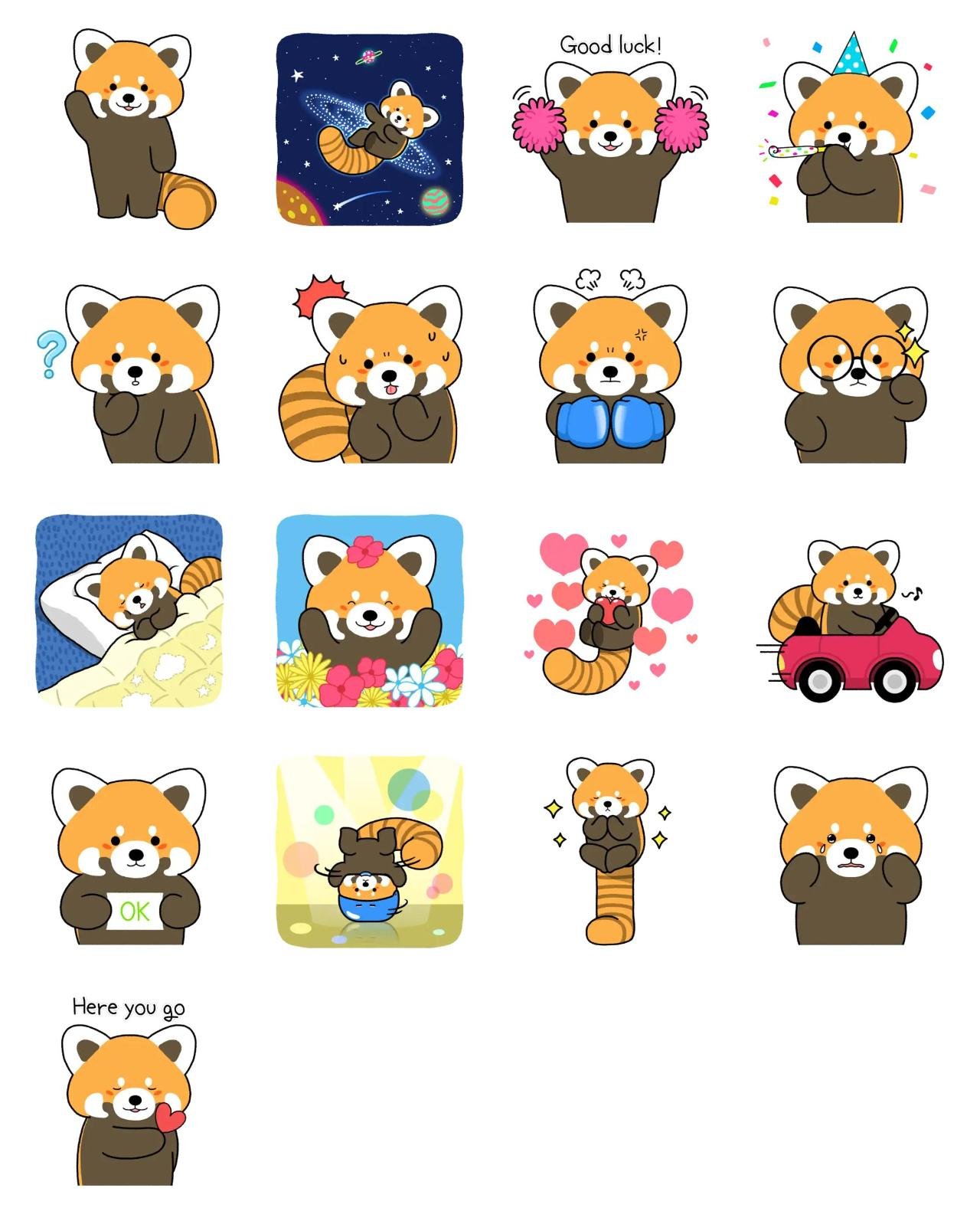 Red panda 'Redong' Etc sticker pack for Whatsapp, Telegram, Signal, and others chatting and message apps