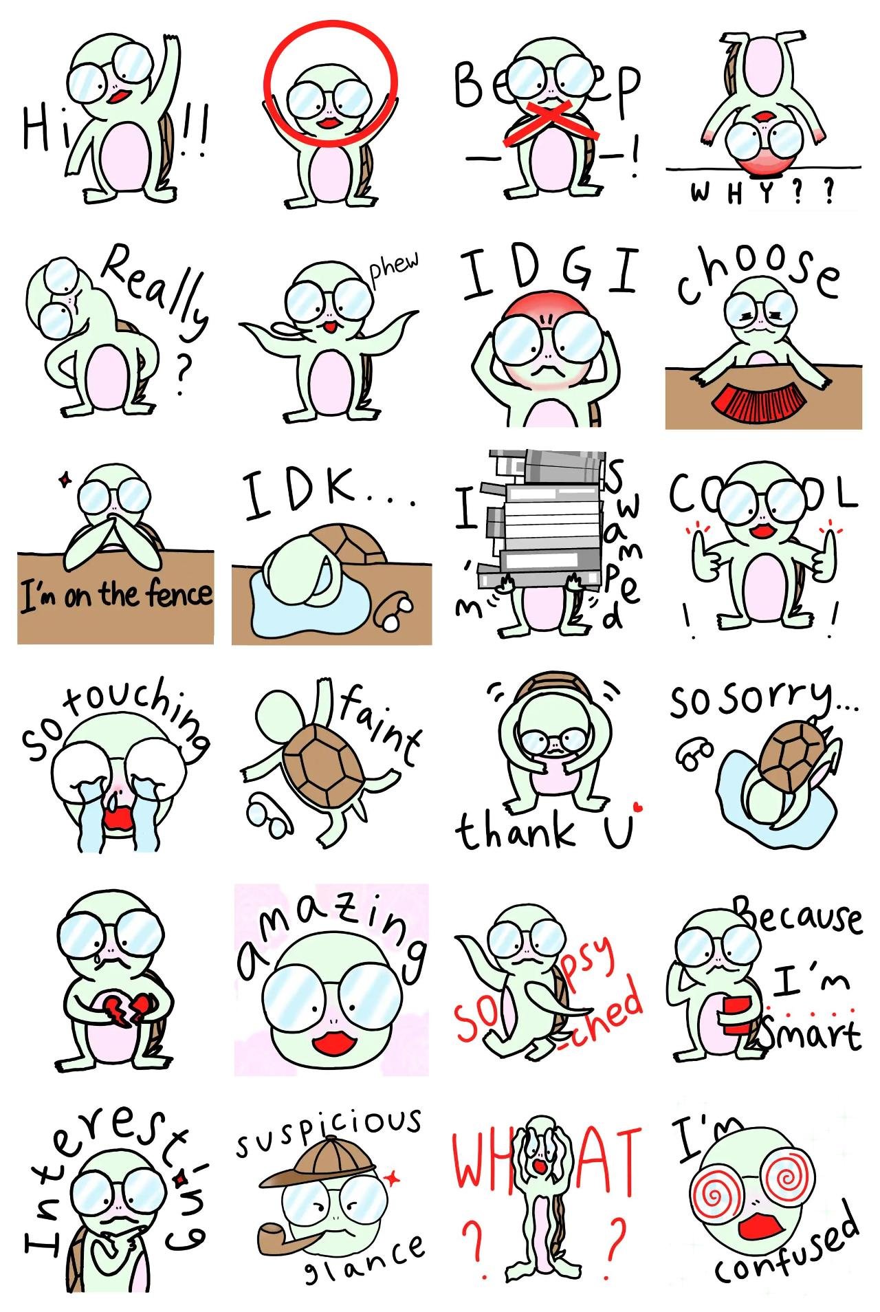 I'm Sboogie, a smart turtle! Animation/Cartoon,Animals,Gag,Phrases,Etc sticker pack for Whatsapp, Telegram, Signal, and others chatting and message apps