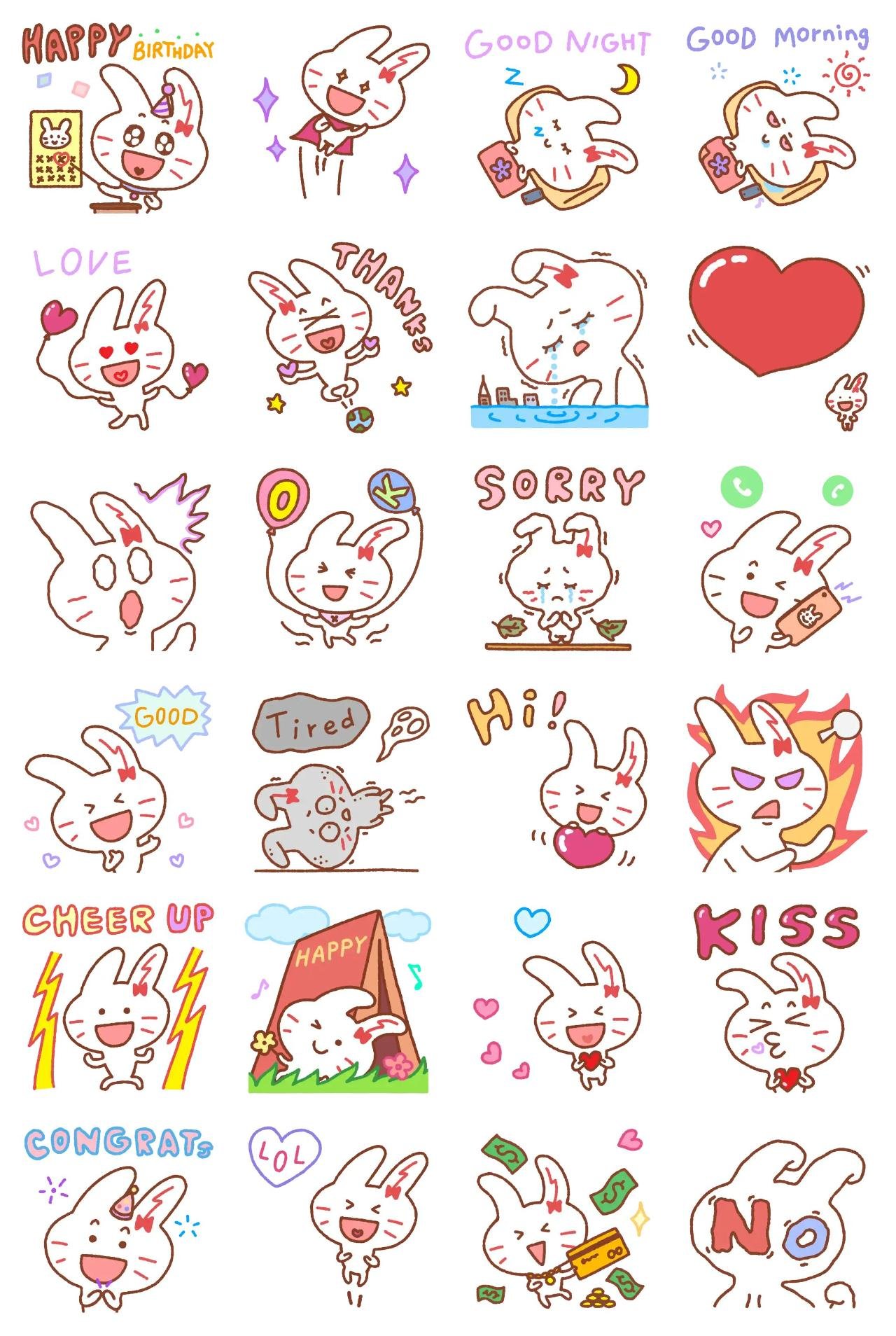 Red Ribbon Rabbit Animation/Cartoon,Animals,Gag sticker pack for Whatsapp, Telegram, Signal, and others chatting and message apps