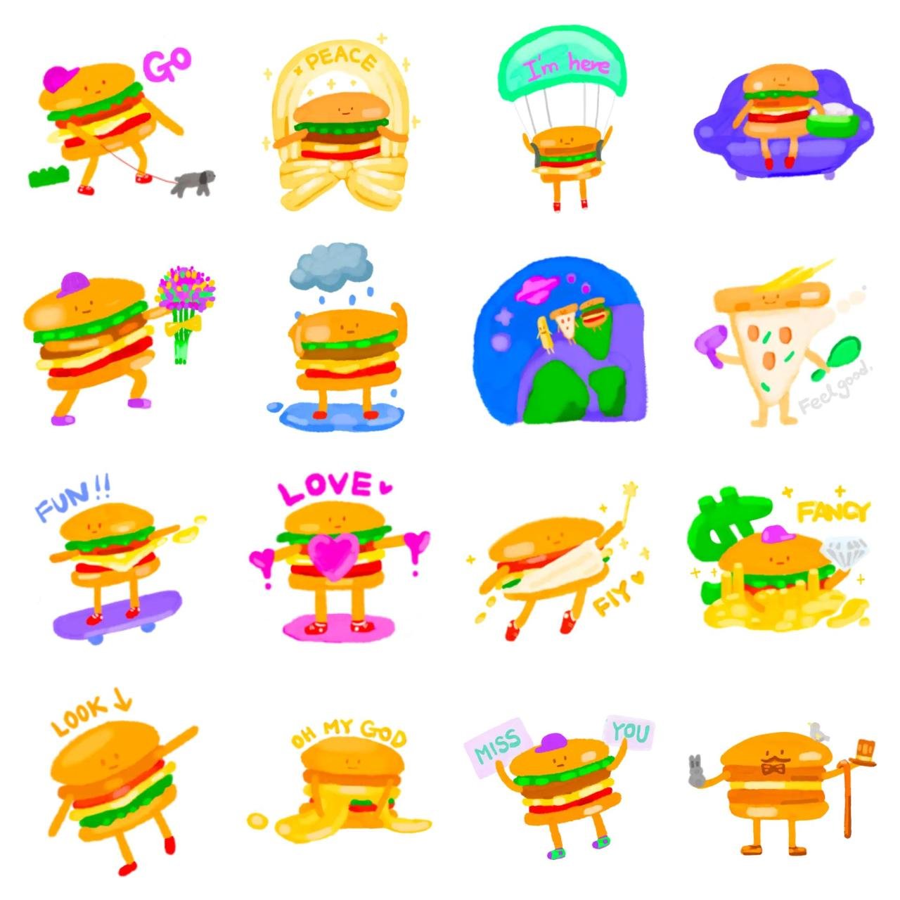 Burger yammy Animation/Cartoon,Food/Drink sticker pack for Whatsapp, Telegram, Signal, and others chatting and message apps