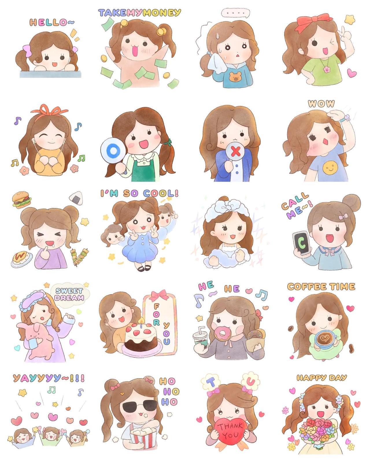 Lovely girl Hana Animation/Cartoon sticker pack for Whatsapp, Telegram, Signal, and others chatting and message apps