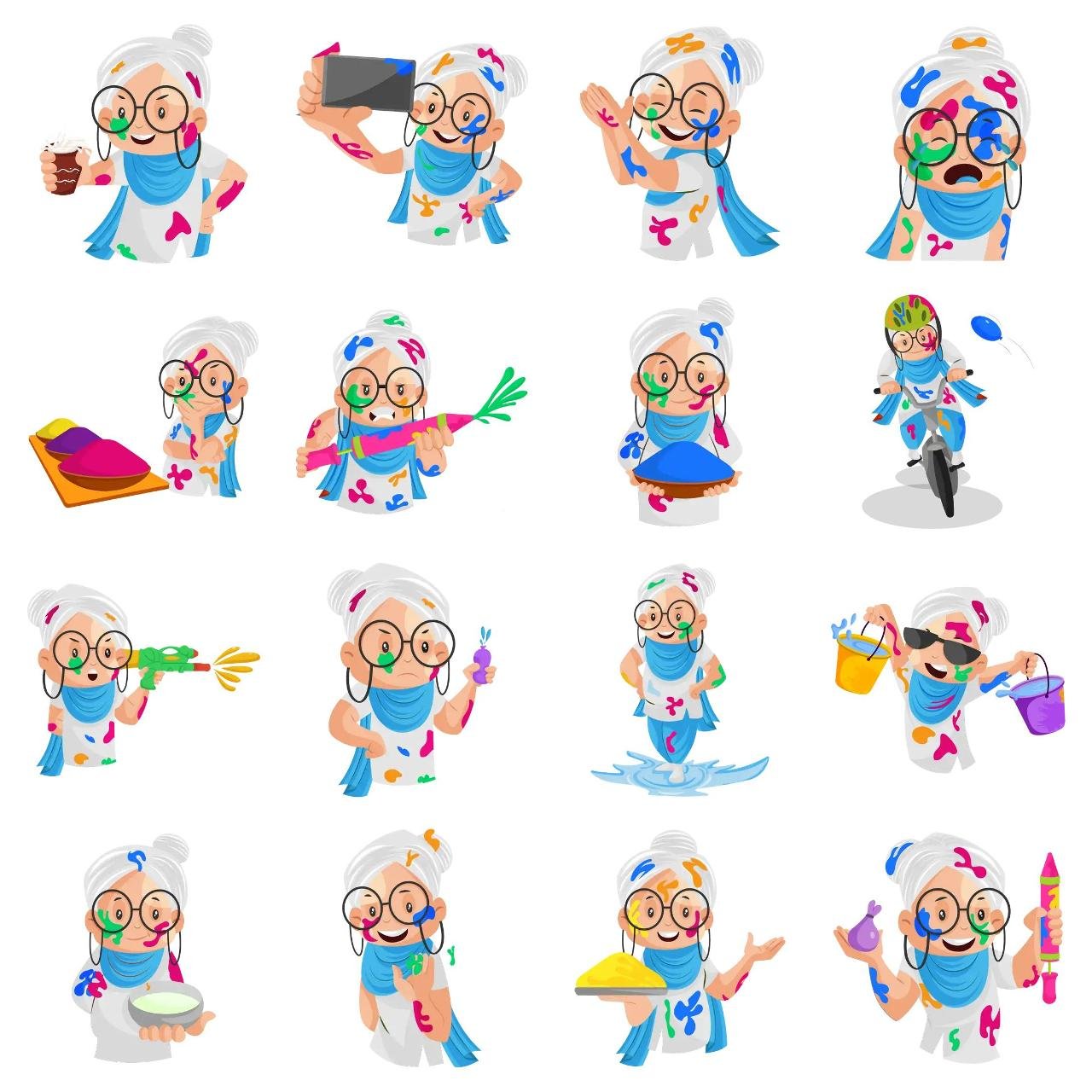 Old Lady Animation/Cartoon,INDIA,People sticker pack for Whatsapp, Telegram, Signal, and others chatting and message apps