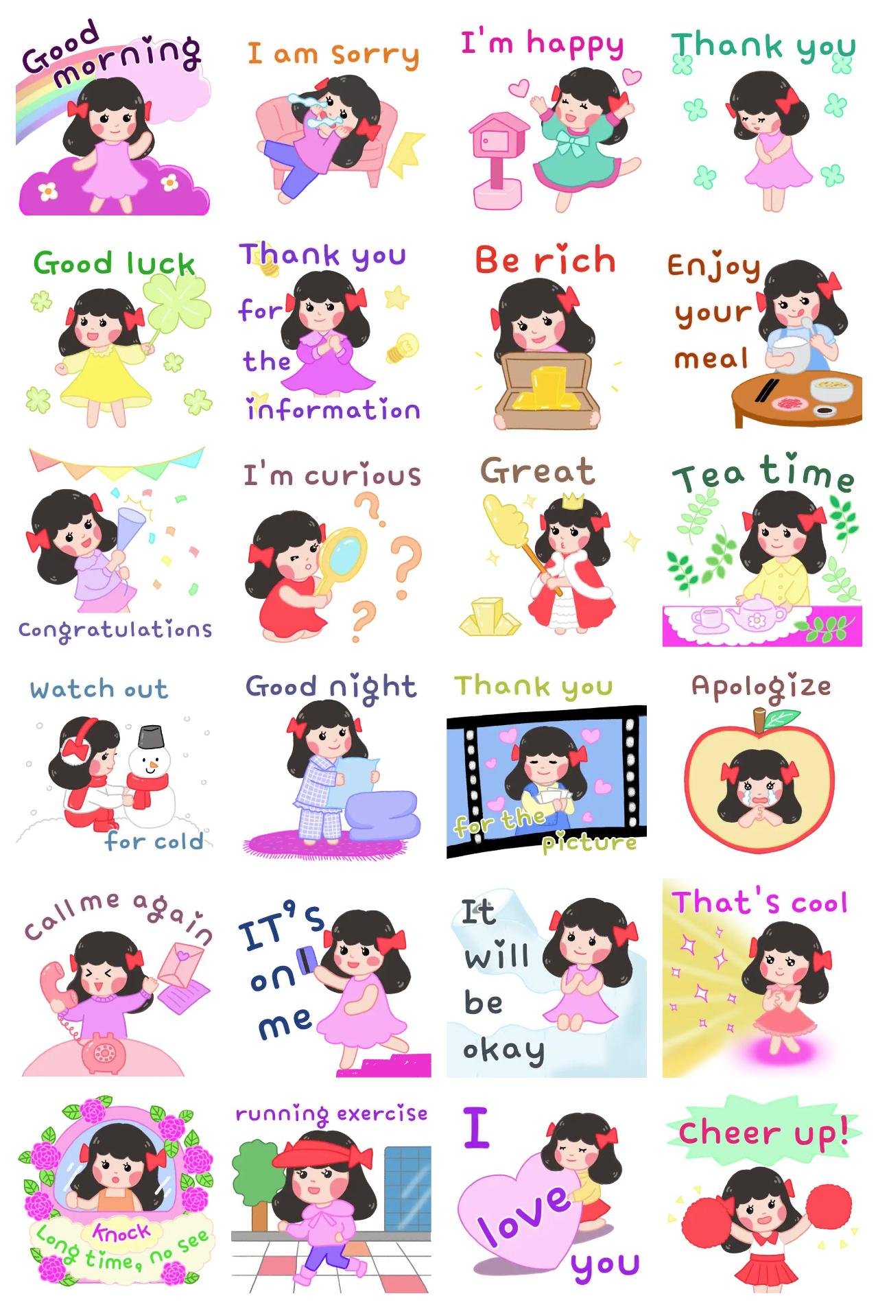 Red ribbon girl, Lilly FAMILY,People,Romance sticker pack for Whatsapp, Telegram, Signal, and others chatting and message apps