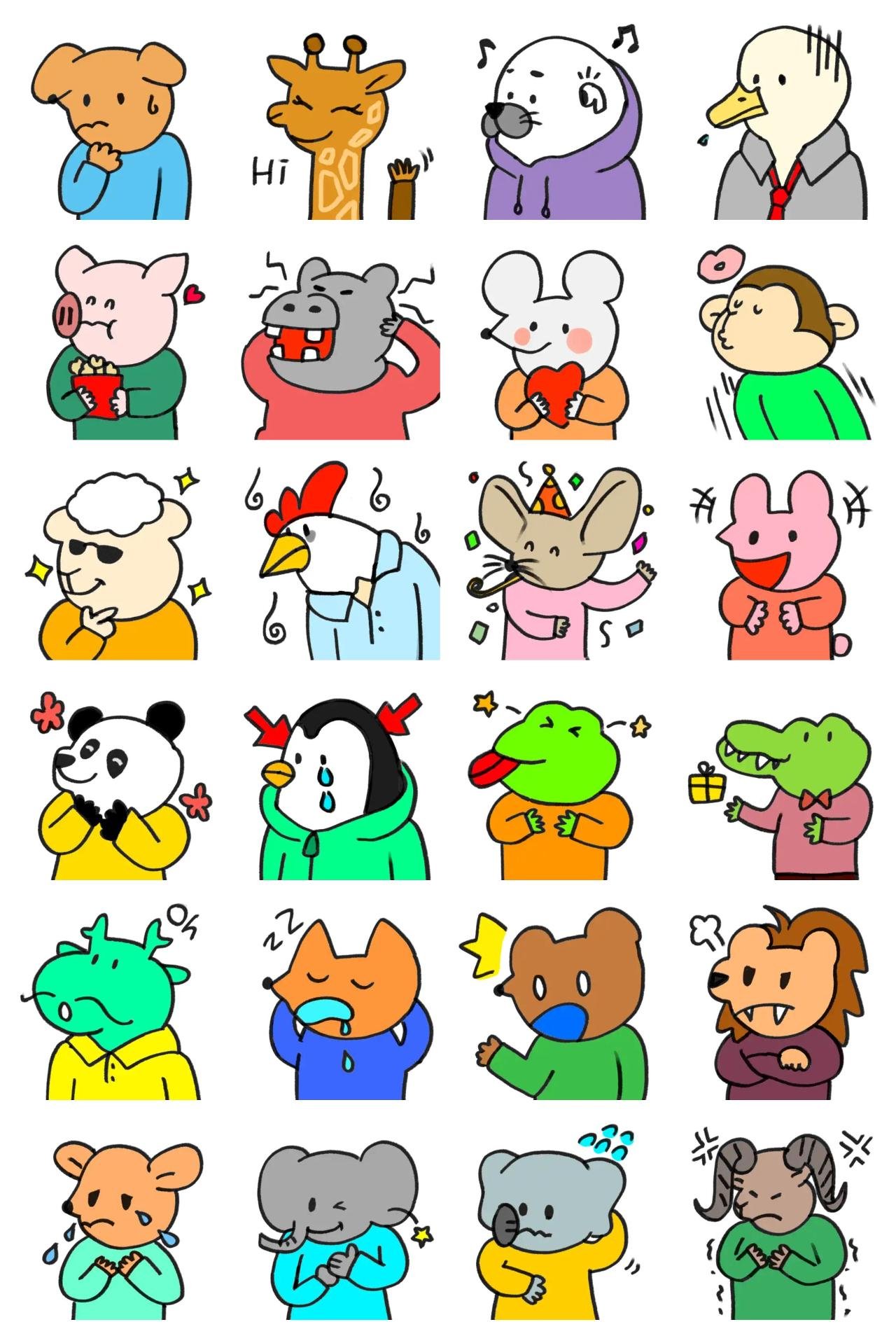 A variety of animal friends Animation/Cartoon sticker pack for Whatsapp, Telegram, Signal, and others chatting and message apps