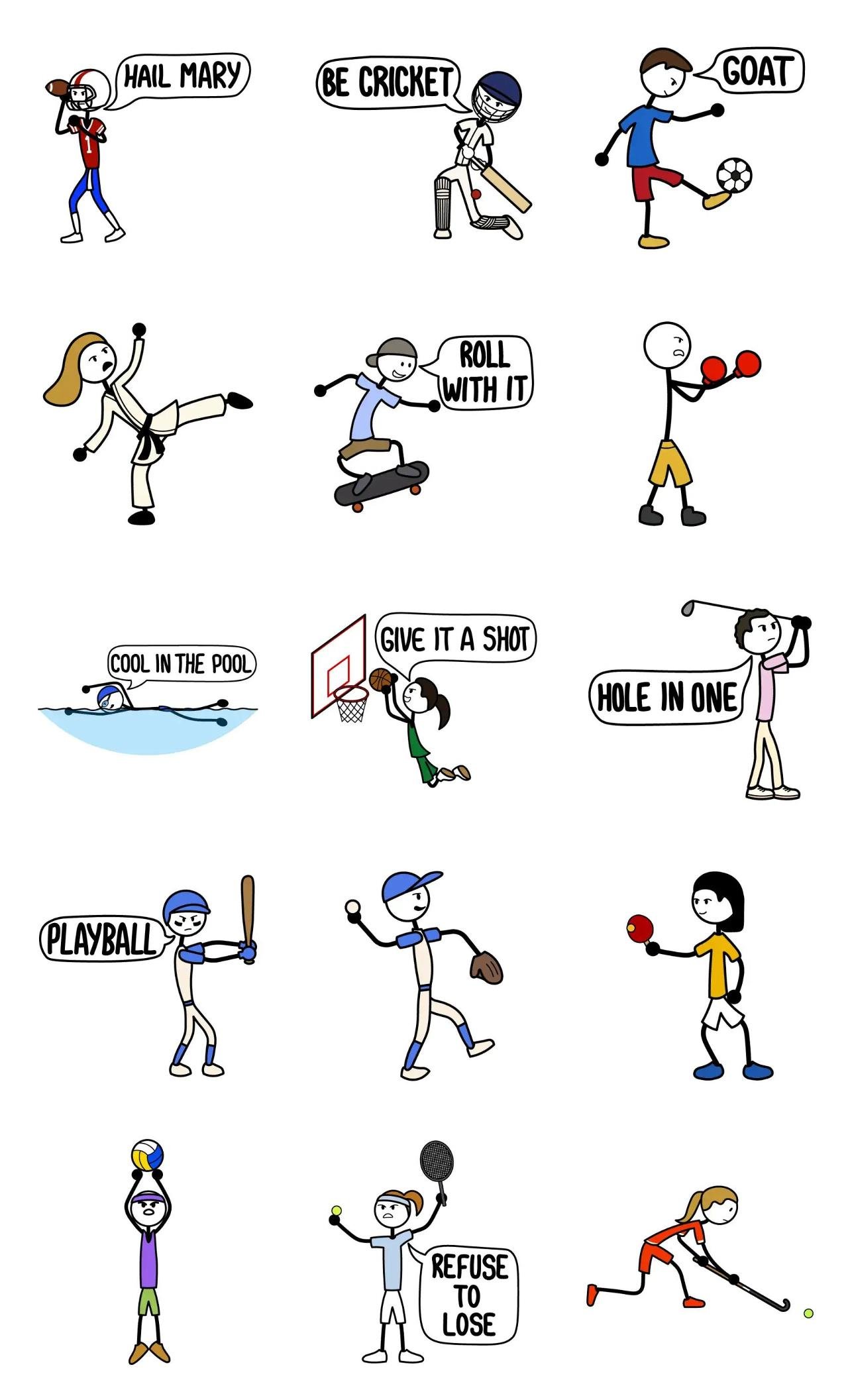 Sports Stickmen Animation/Cartoon,People,Sports sticker pack for Whatsapp, Telegram, Signal, and others chatting and message apps