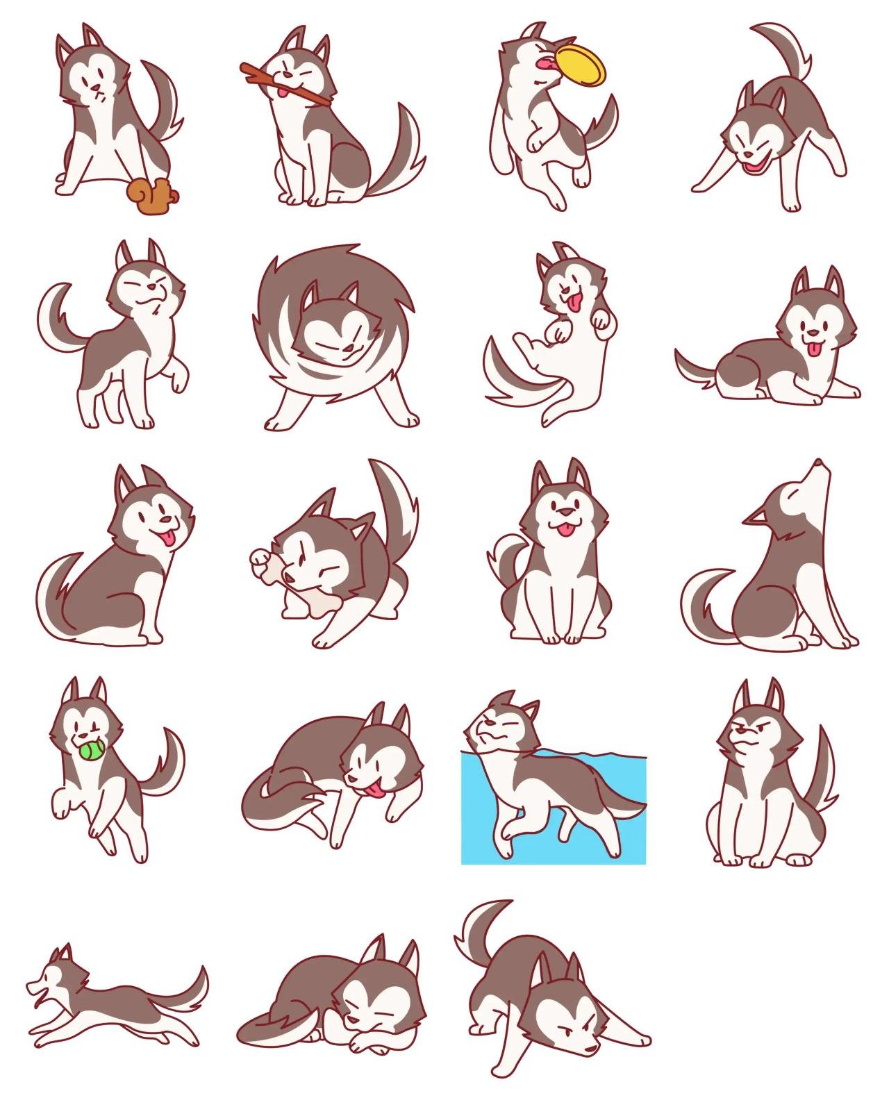 Cute Siberian Husky Dog Animals,Animation/Cartoon,Romance sticker pack for Whatsapp, Telegram, Signal, and others chatting and message apps