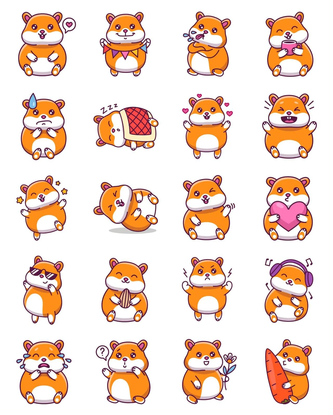 Cute Hamster Animals,Animation/Cartoon,Romance sticker pack for Whatsapp, Telegram, Signal, and others chatting and message apps