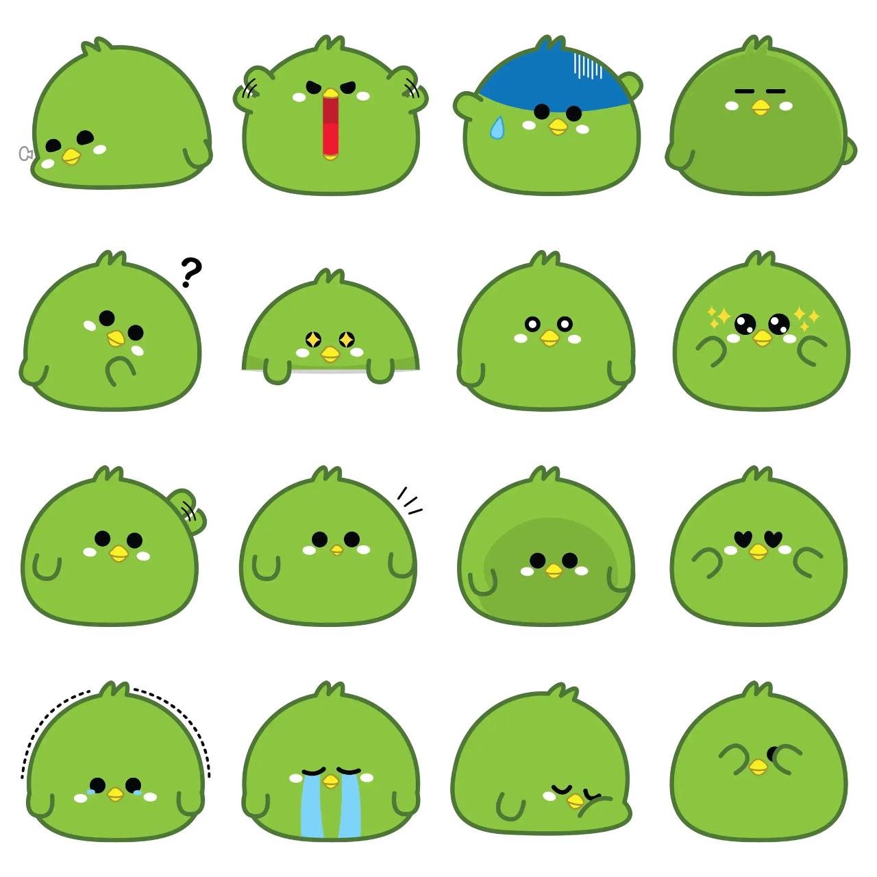 Green Chubby Chick Animals sticker pack for Whatsapp, Telegram, Signal, and others chatting and message apps