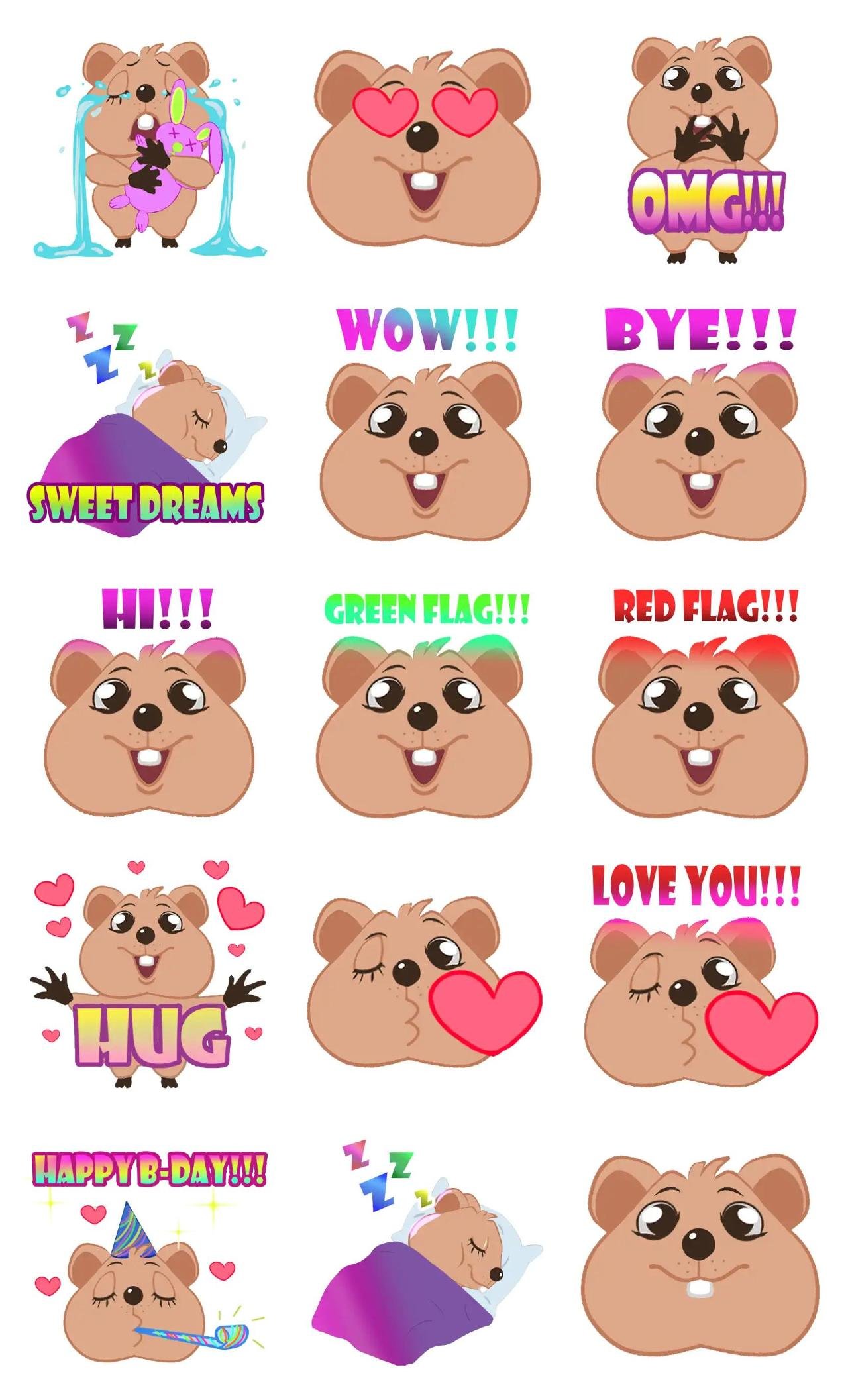 Quokka Animals,Romance,FAMILY sticker pack for Whatsapp, Telegram, Signal, and others chatting and message apps