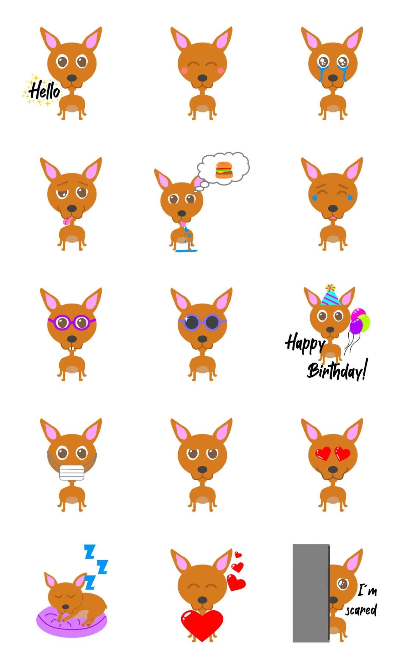 Cinnamon dog Animation/Cartoon,emotion sticker pack for Whatsapp, Telegram, Signal, and others chatting and message apps