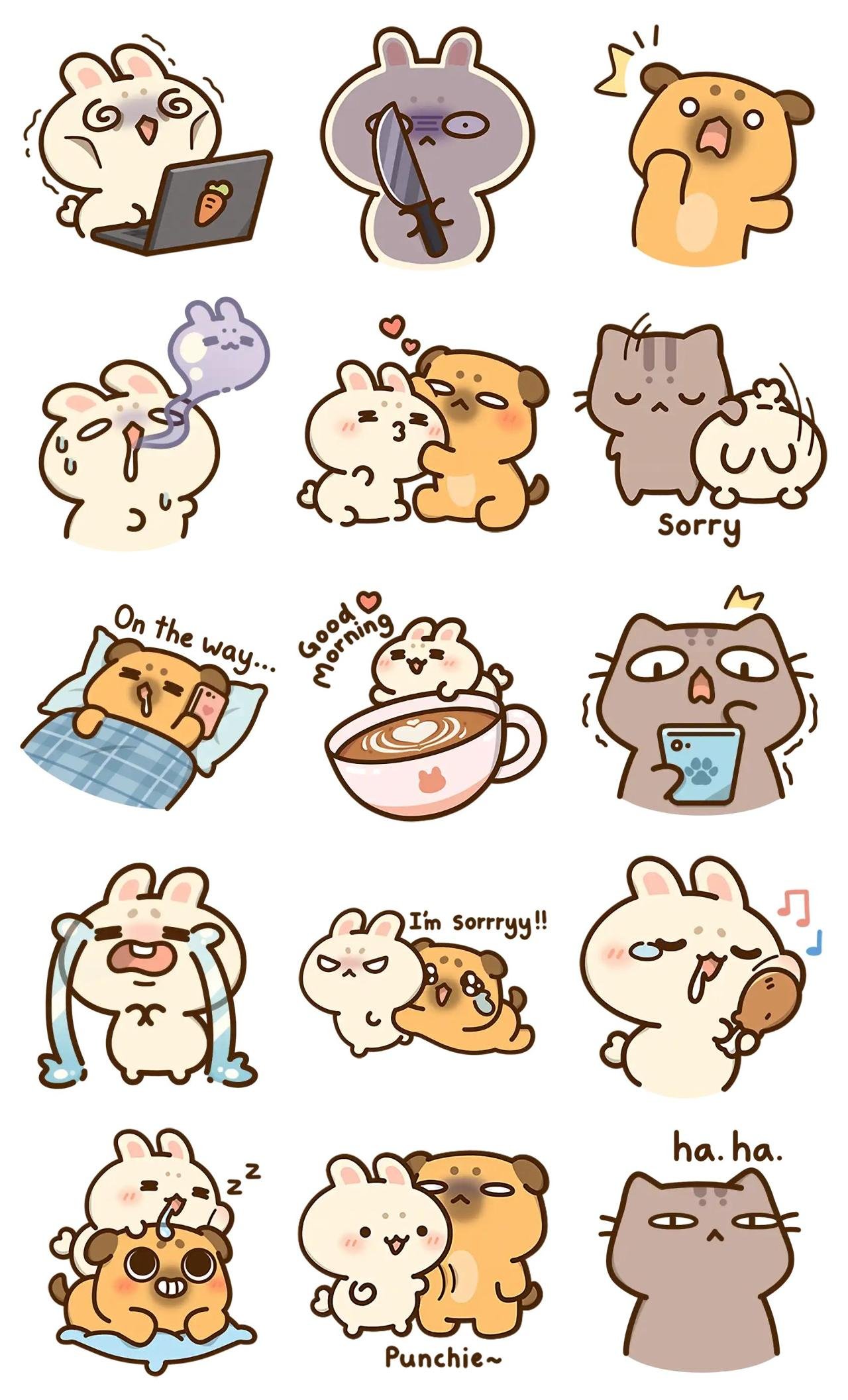 Pip & Bun Gag,Romance,Animation/Cartoon sticker pack for Whatsapp, Telegram, Signal, and others chatting and message apps