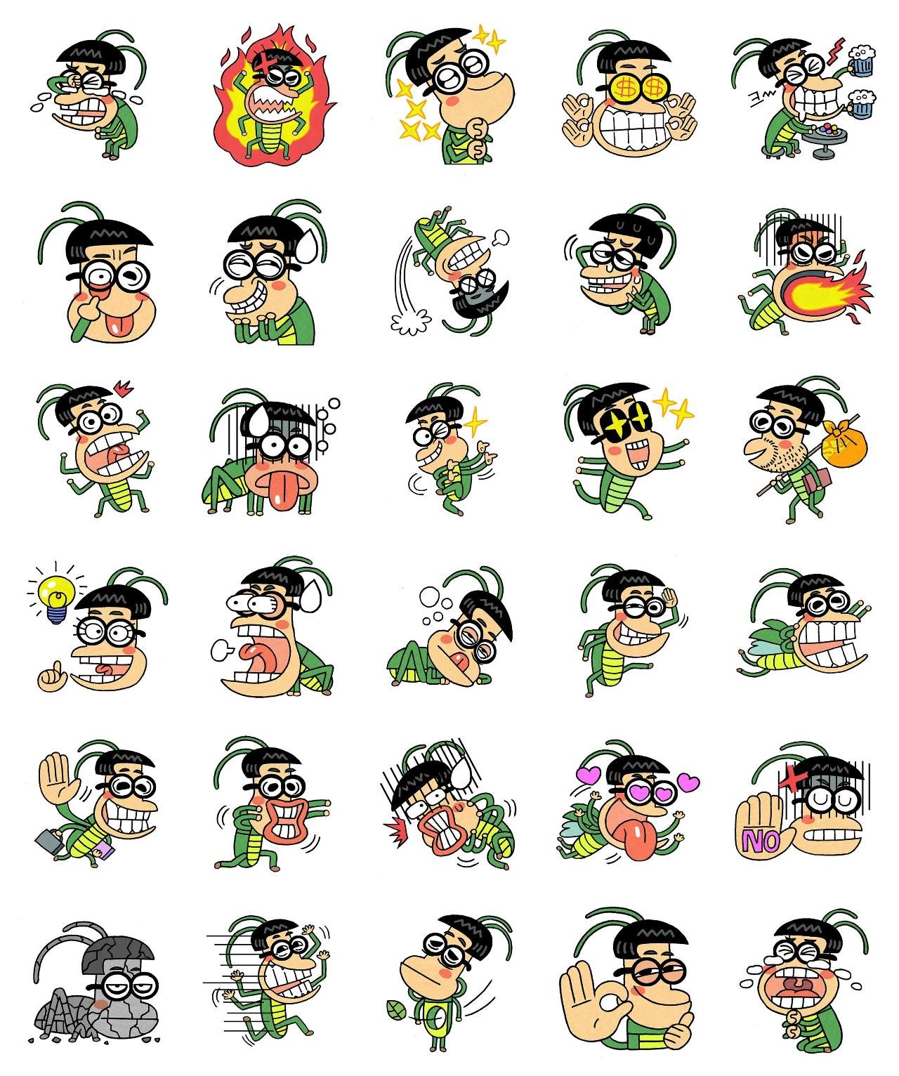 Let's fly! Grasshopper. Animals sticker pack for Whatsapp, Telegram, Signal, and others chatting and message apps