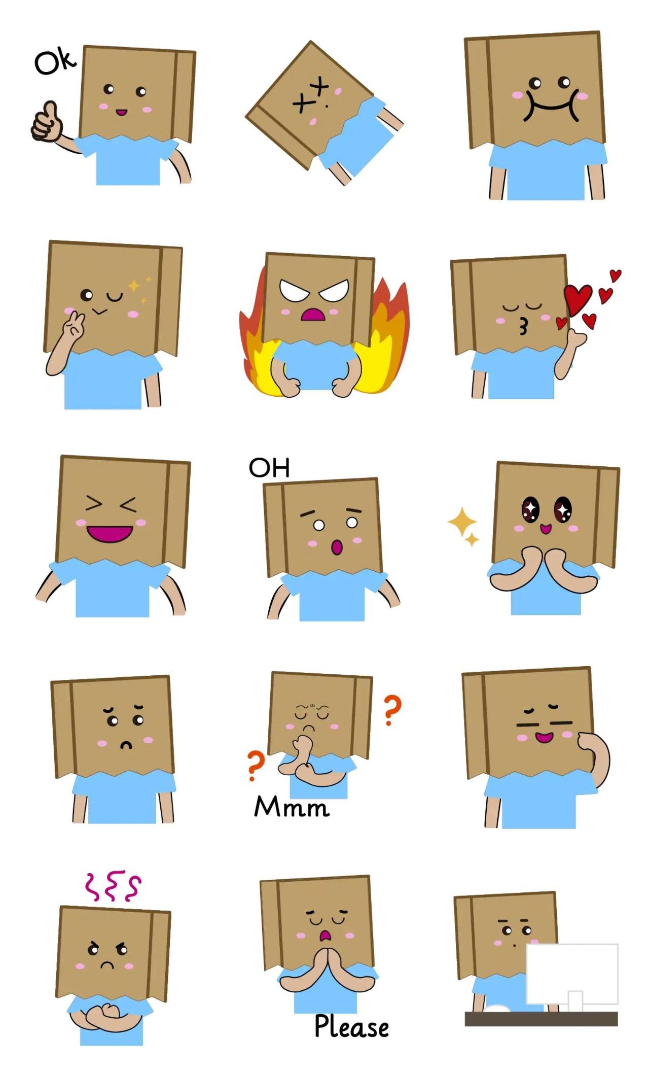 Box Face - Cara de caja Animation/Cartoon,Phrases sticker pack for Whatsapp, Telegram, Signal, and others chatting and message apps