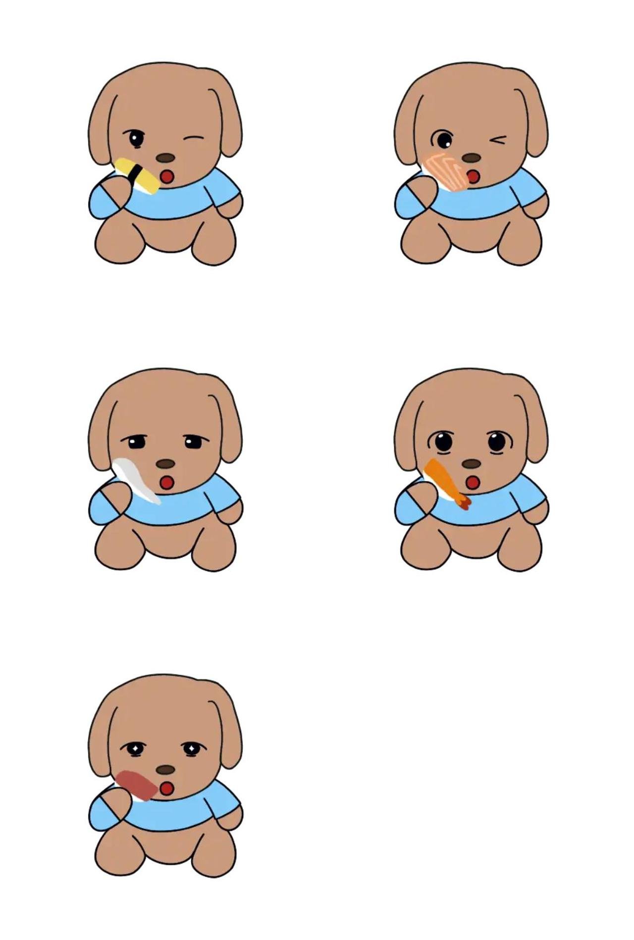 a sushi-eating dog Food/Drink sticker pack for Whatsapp, Telegram, Signal, and others chatting and message apps