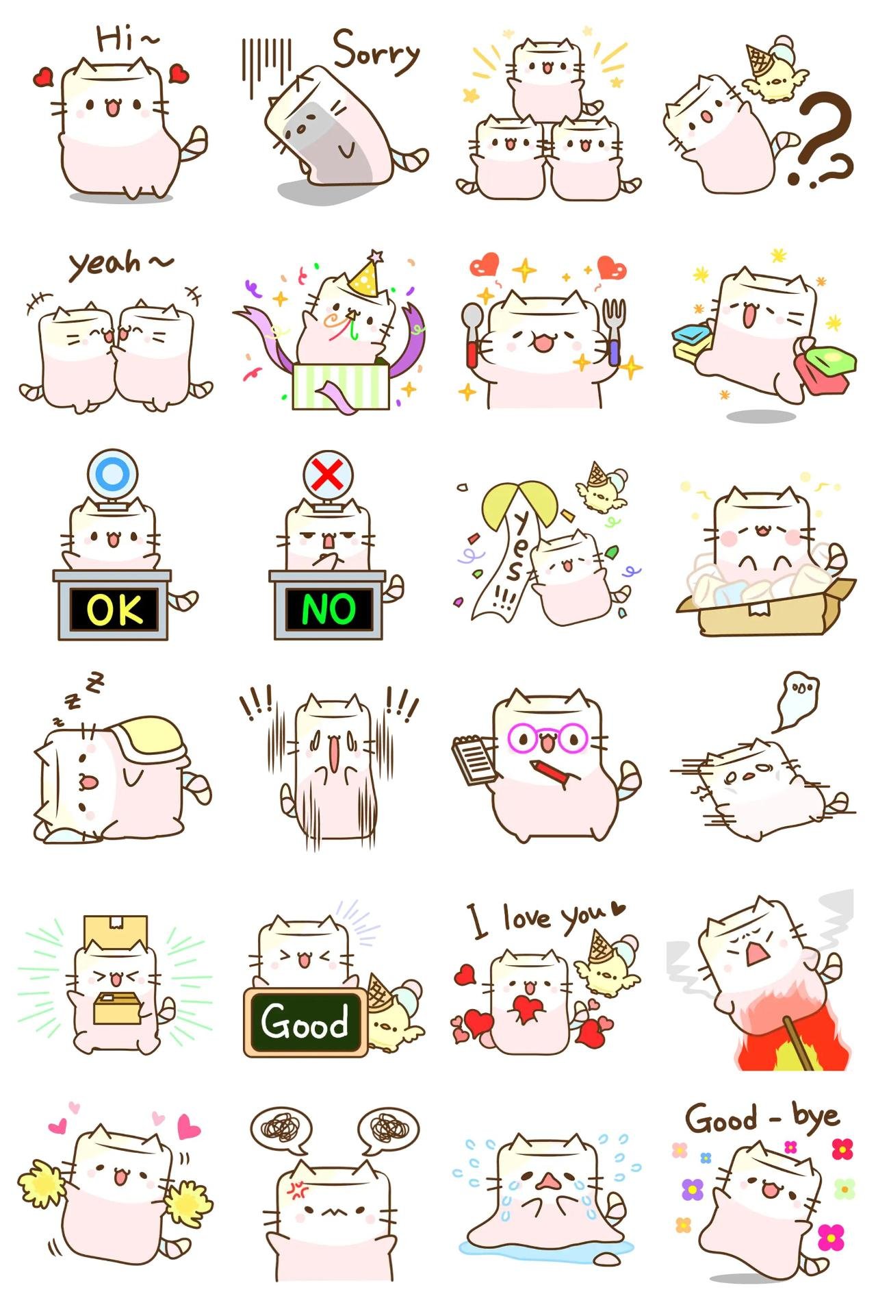 marshmallow cat 1 Animation/Cartoon,Food/Drink sticker pack for Whatsapp, Telegram, Signal, and others chatting and message apps