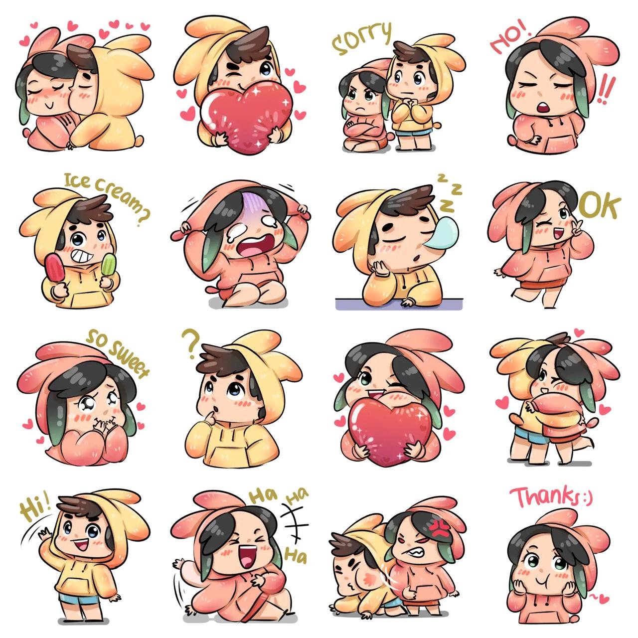 Couple Bunny Vol.1 Animation/Cartoon,Romance sticker pack for Whatsapp, Telegram, Signal, and others chatting and message apps