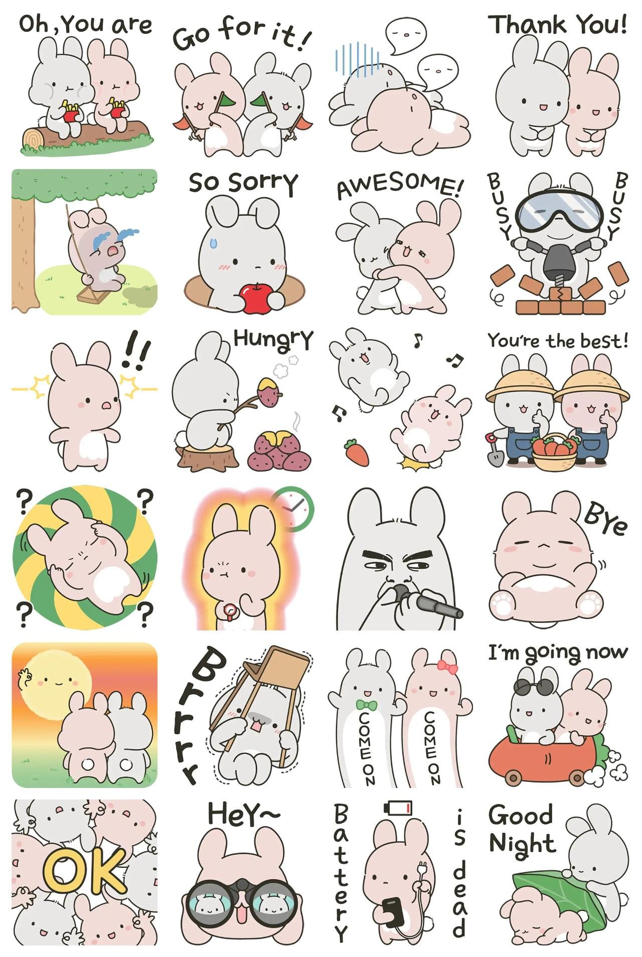 Hello Bosom Rabbits! Animation/Cartoon,Animals sticker pack for Whatsapp, Telegram, Signal, and others chatting and message apps