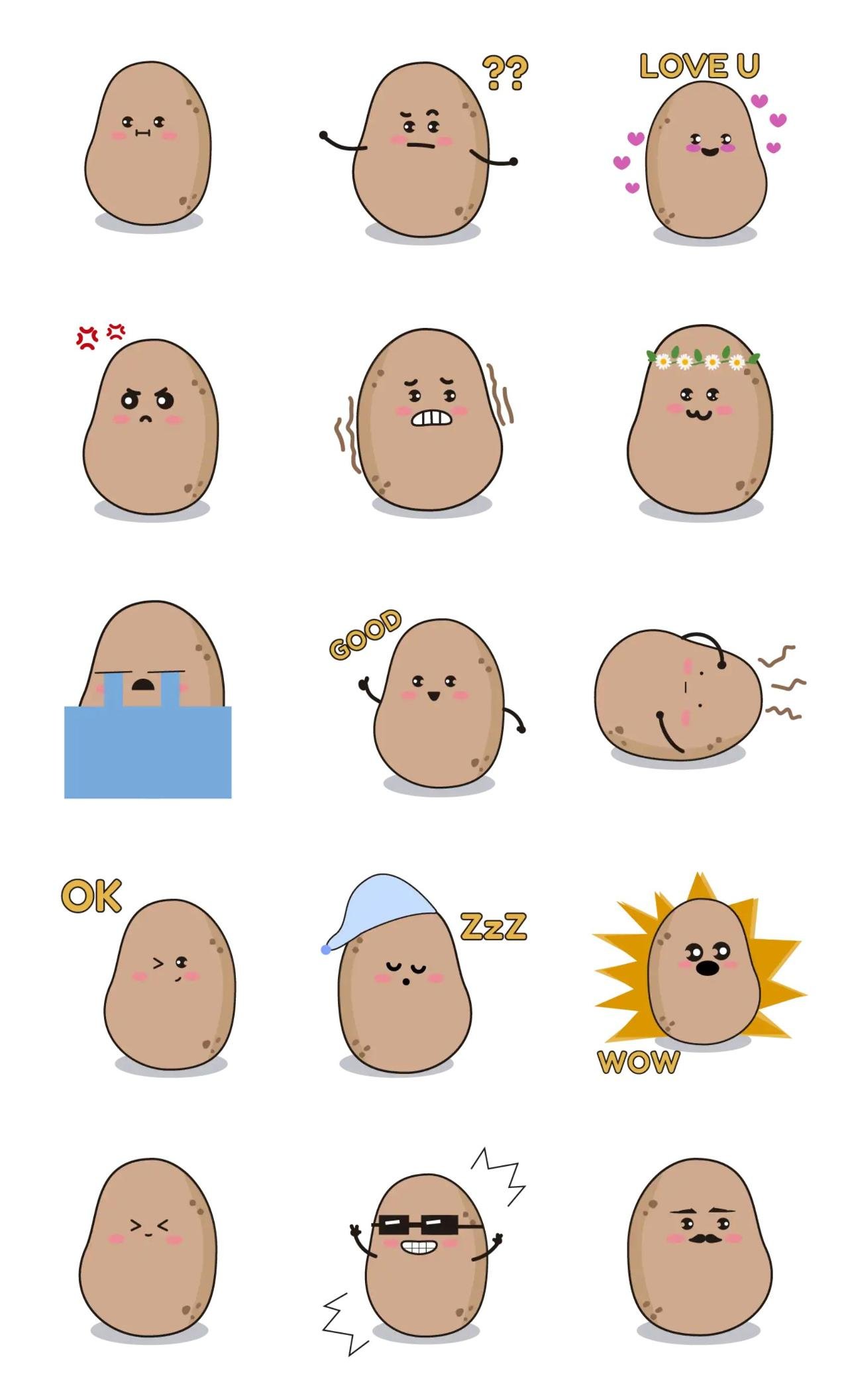 Potatoes Animation/Cartoon,Food/Drink sticker pack for Whatsapp, Telegram, Signal, and others chatting and message apps