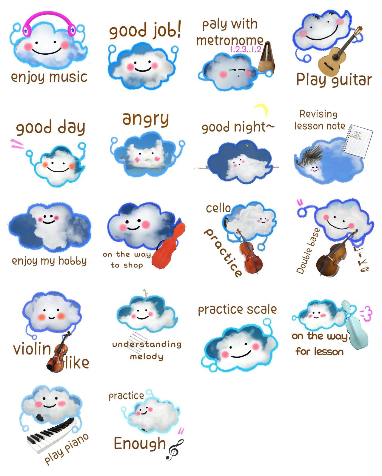 music cloud Animation/Cartoon,Phrases sticker pack for Whatsapp, Telegram, Signal, and others chatting and message apps