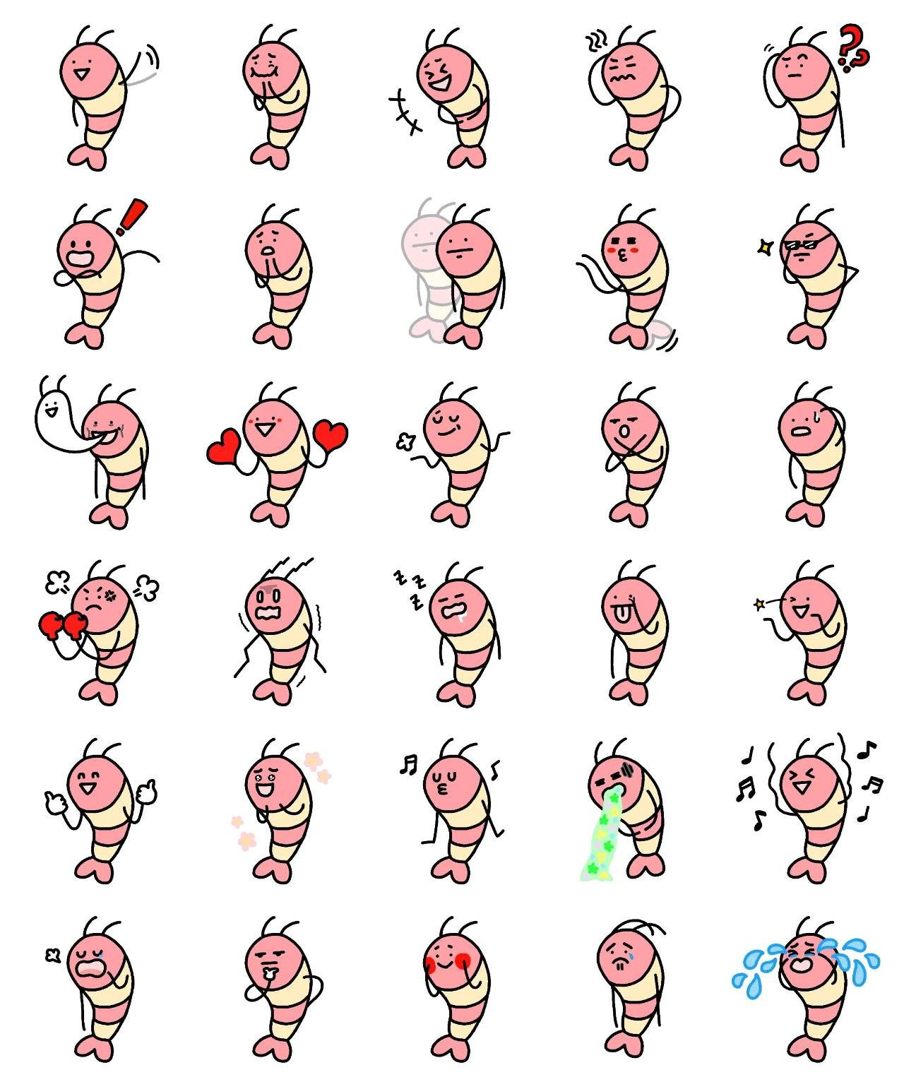 Lovely baby shrimp emotion,adjective sticker pack for Whatsapp, Telegram, Signal, and others chatting and message apps