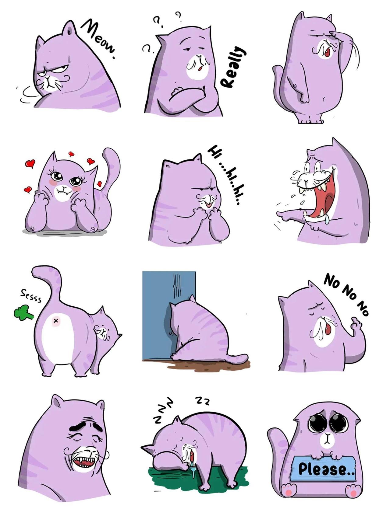 meow meow Animation/Cartoon sticker pack for Whatsapp, Telegram, Signal, and others chatting and message apps