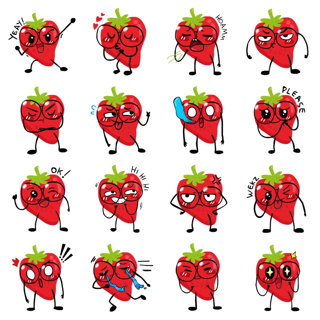 Stroberry Animation/Cartoon,emotion sticker pack for Whatsapp, Telegram, Signal, and others chatting and message apps