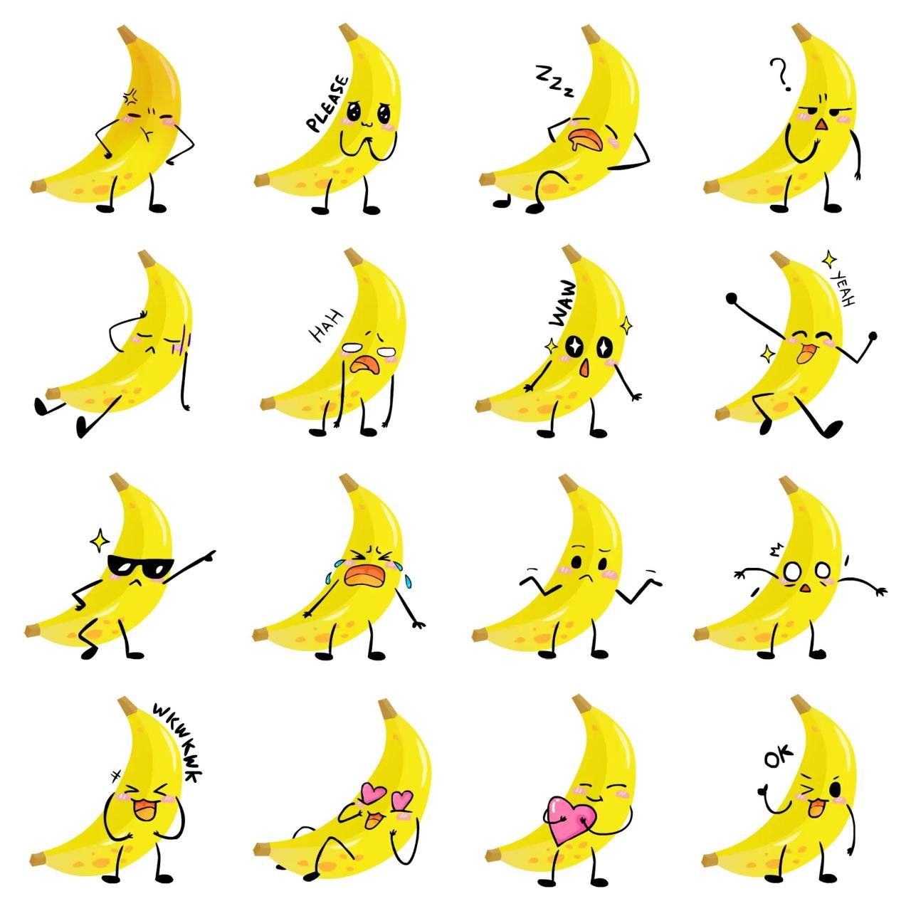 Banano Animation/Cartoon,emotion sticker pack for Whatsapp, Telegram, Signal, and others chatting and message apps