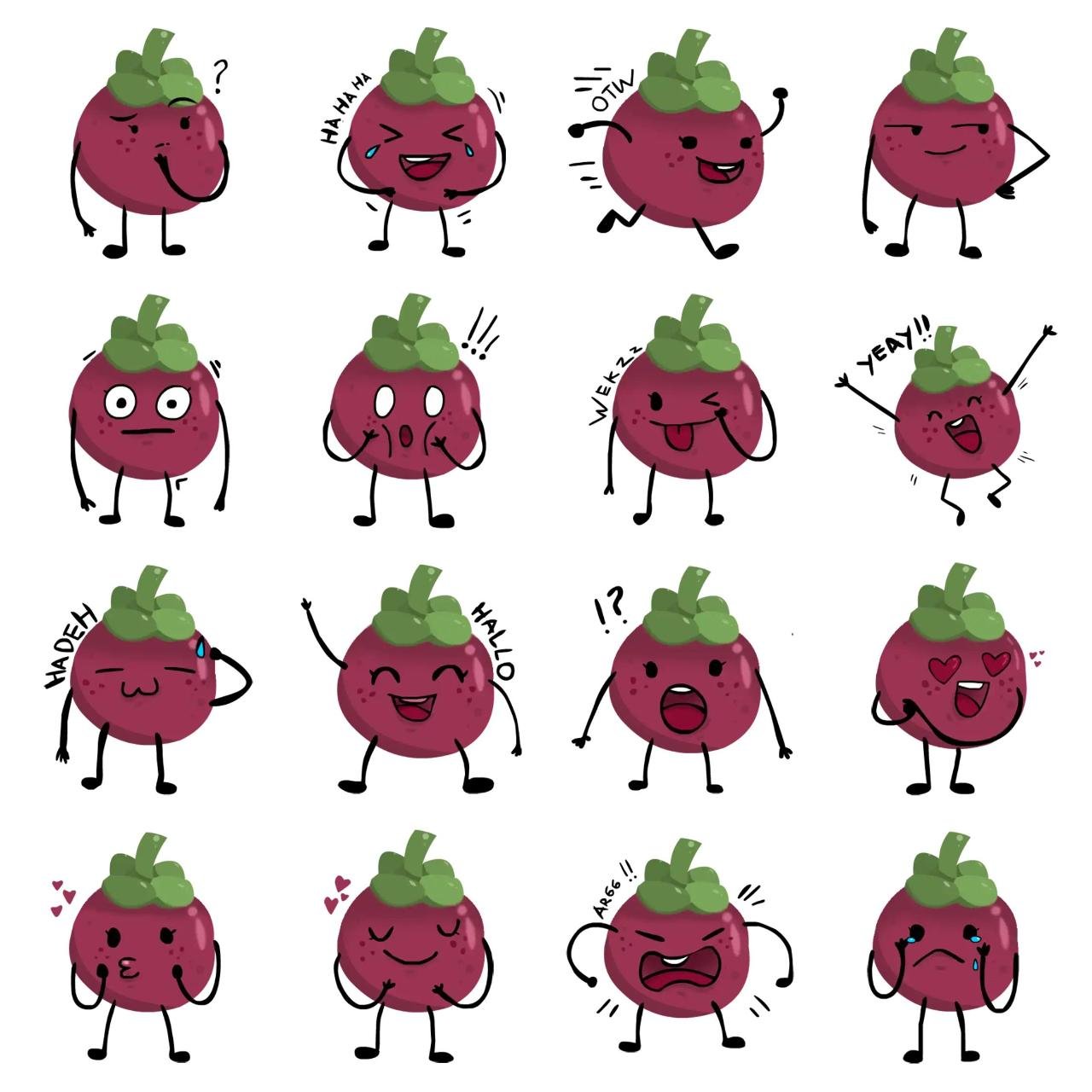 Mangosteen Animation/Cartoon,emotion sticker pack for Whatsapp, Telegram, Signal, and others chatting and message apps