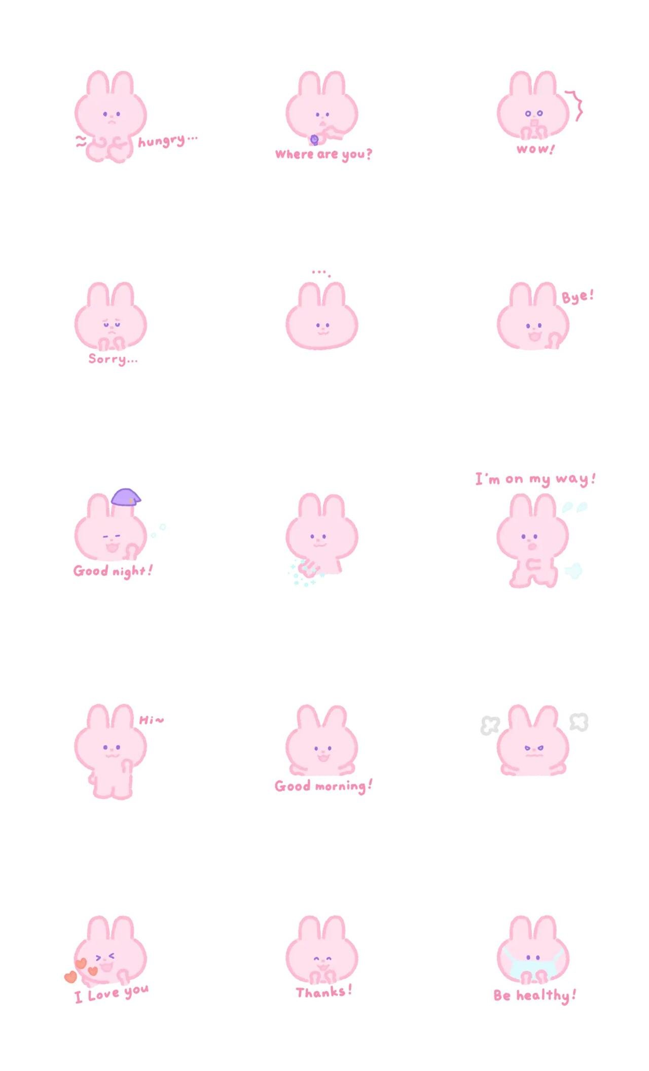 Pink bunny Animation/Cartoon sticker pack for Whatsapp, Telegram, Signal, and others chatting and message apps