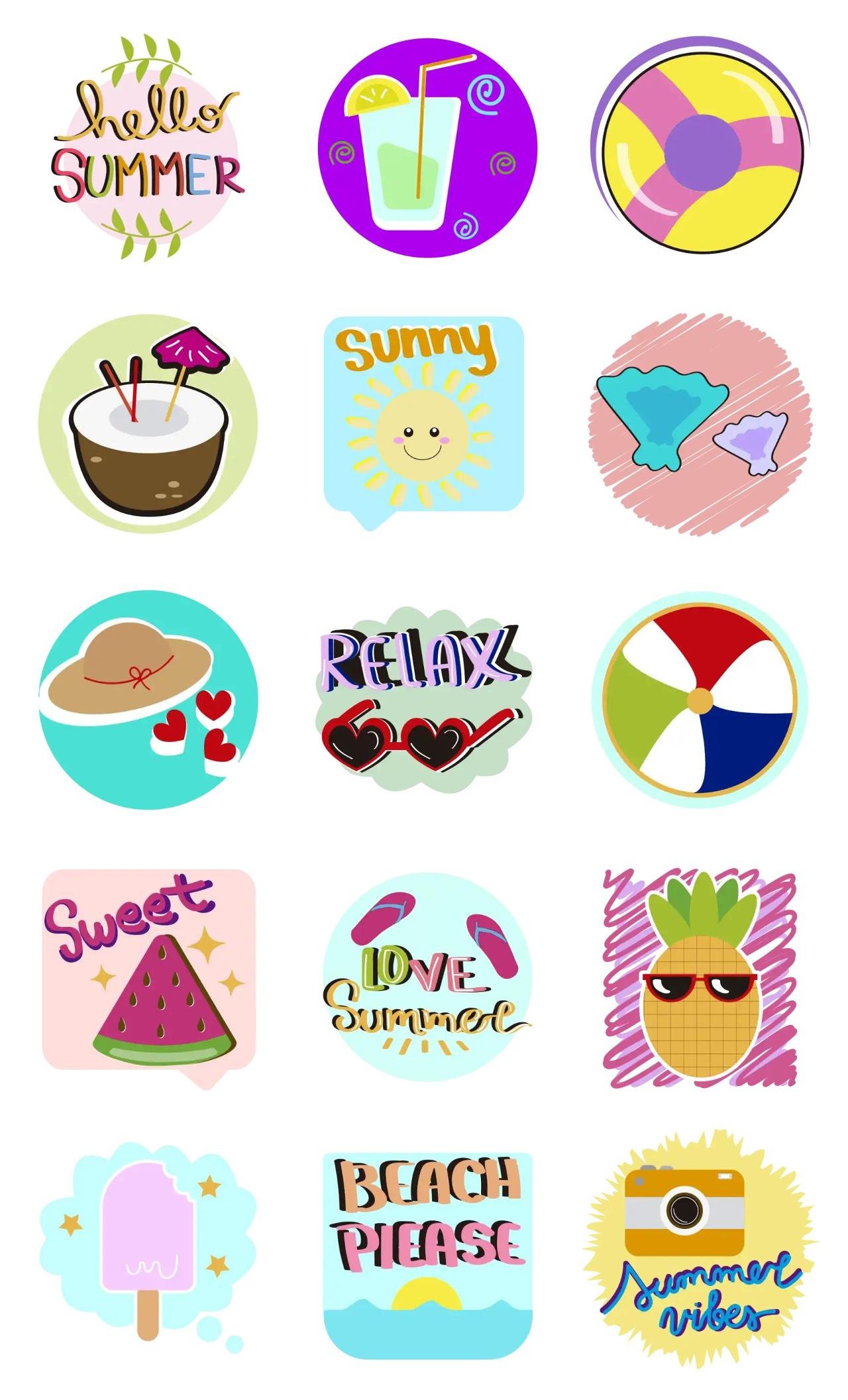 Summer Vibes Animation/Cartoon,Food/Drink,Phrases,Foods,Weather/Nature,Locations sticker pack for Whatsapp, Telegram, Signal, and others chatting and message apps