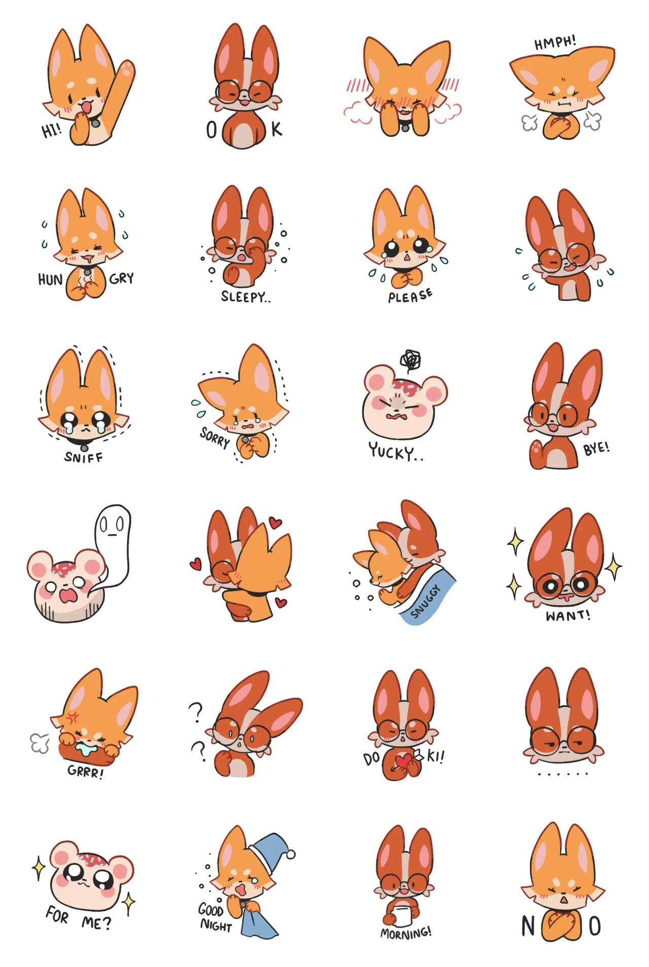 Shibo and Corgo Animation/Cartoon,Animals,Romance,emotion,Phrases,Etc,Colors,Gag,Imaginations,People sticker pack for Whatsapp, Telegram, Signal, and others chatting and message apps