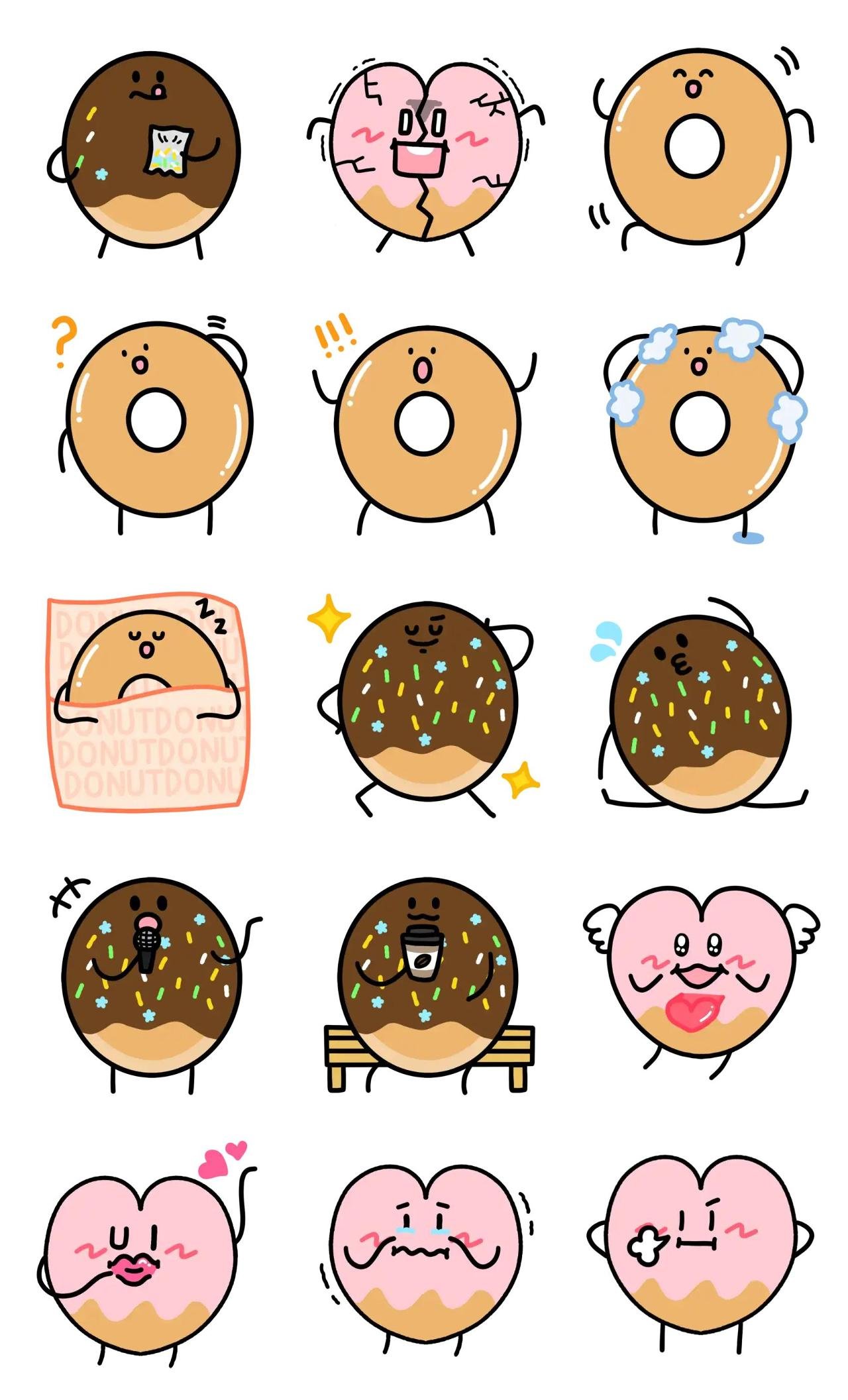 Donutfriends emotion,adjective,Foods,Food/Drink,Objects sticker pack for Whatsapp, Telegram, Signal, and others chatting and message apps