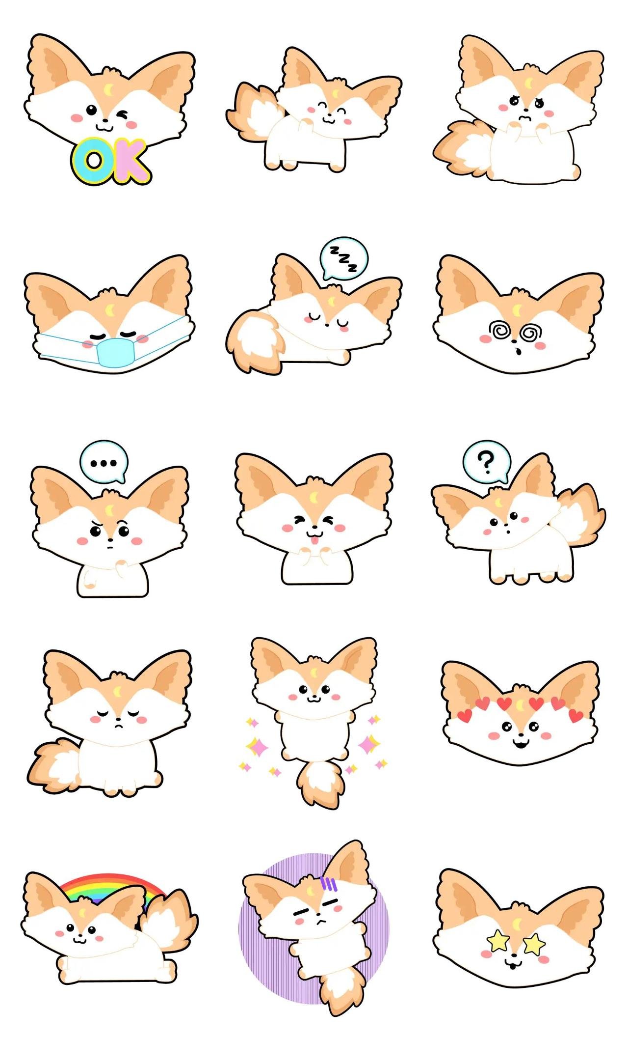 Cute fennec fox Animation/Cartoon,Animals,Phrases,Actions/Situations,emotion sticker pack for Whatsapp, Telegram, Signal, and others chatting and message apps