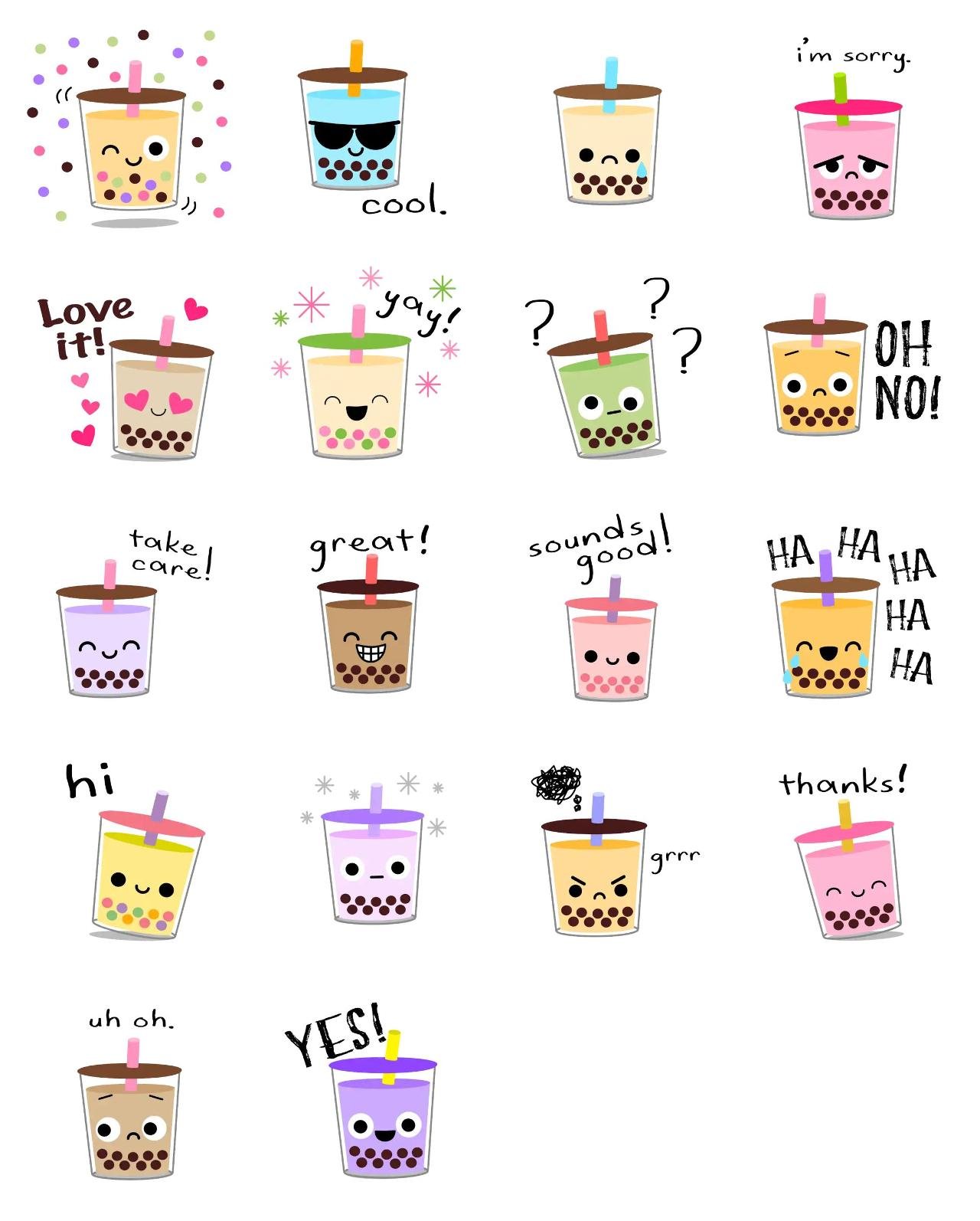 Happy Boba Bubble Tea Animation/Cartoon,Food/Drink,Foods,emotion,Phrases sticker pack for Whatsapp, Telegram, Signal, and others chatting and message apps