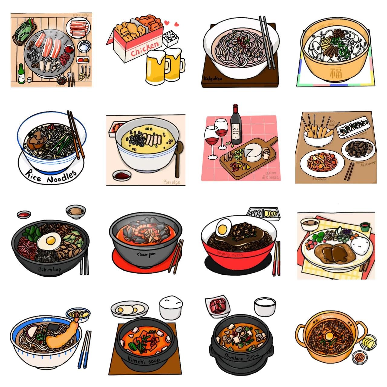 I miss Korean food Animation/Cartoon,Foods sticker pack for Whatsapp, Telegram, Signal, and others chatting and message apps