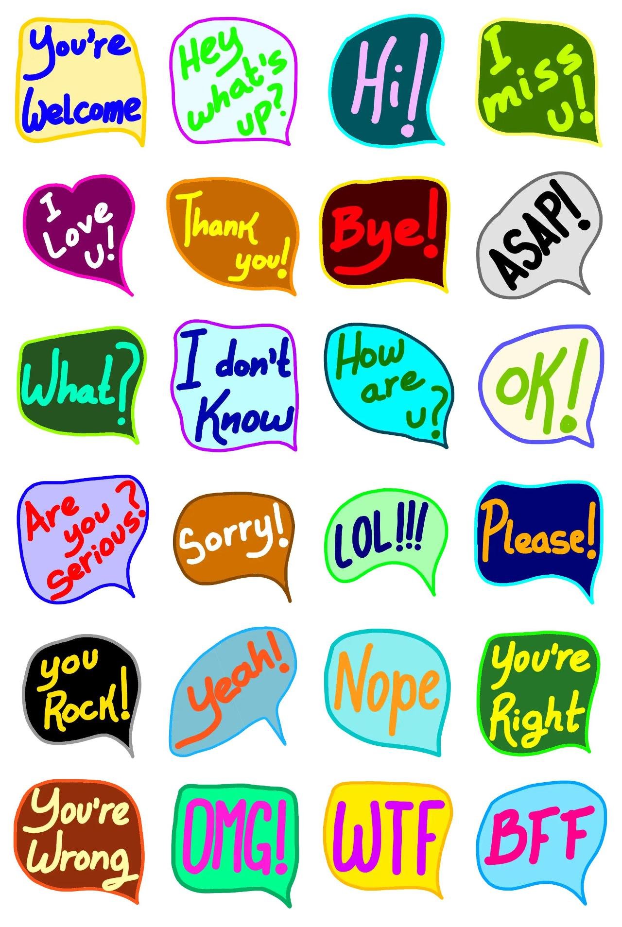 Chat bubbles with style Gag,People,Phrases,Etc,Actions/Situations,Culture,Colors,emotion sticker pack for Whatsapp, Telegram, Signal, and others chatting and message apps