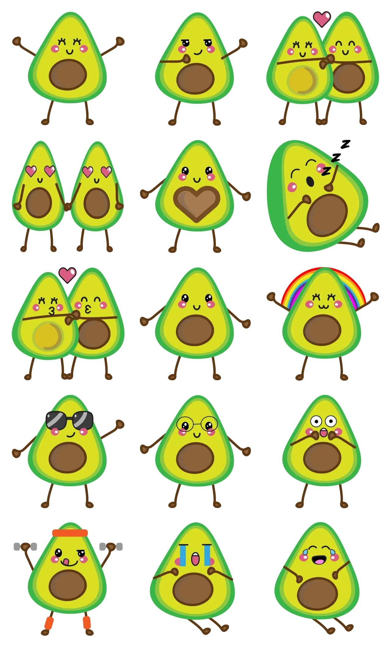 Avocado Animation/Cartoon,Romance,Food/Drink,Foods,emotion,Colors,Actions/Situations sticker pack for Whatsapp, Telegram, Signal, and others chatting and message apps